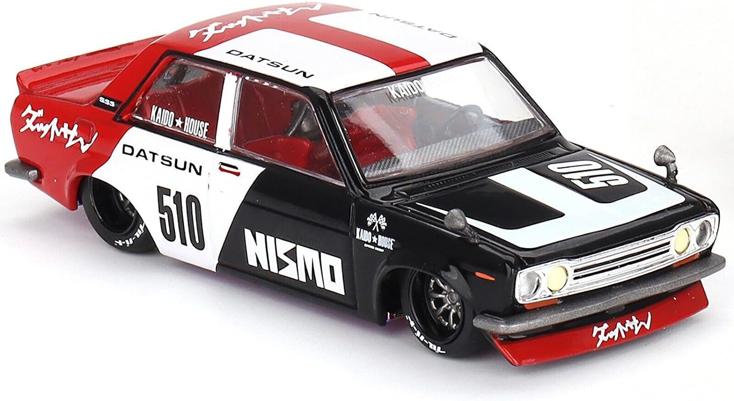 Mini GT 1:64 Scale Kaido House Datsun Street 510 Racing V1 - White/Black/Red - KHMG102