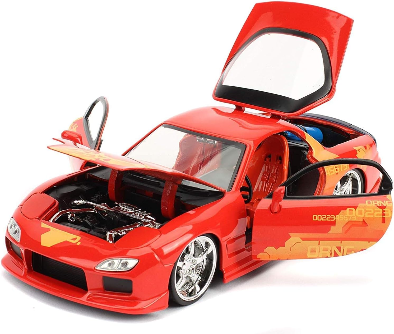 FAST & FURIOUS Orange JLS Mazda RX-7 1:24 SCALE DIECAST opening parts Jada 30747