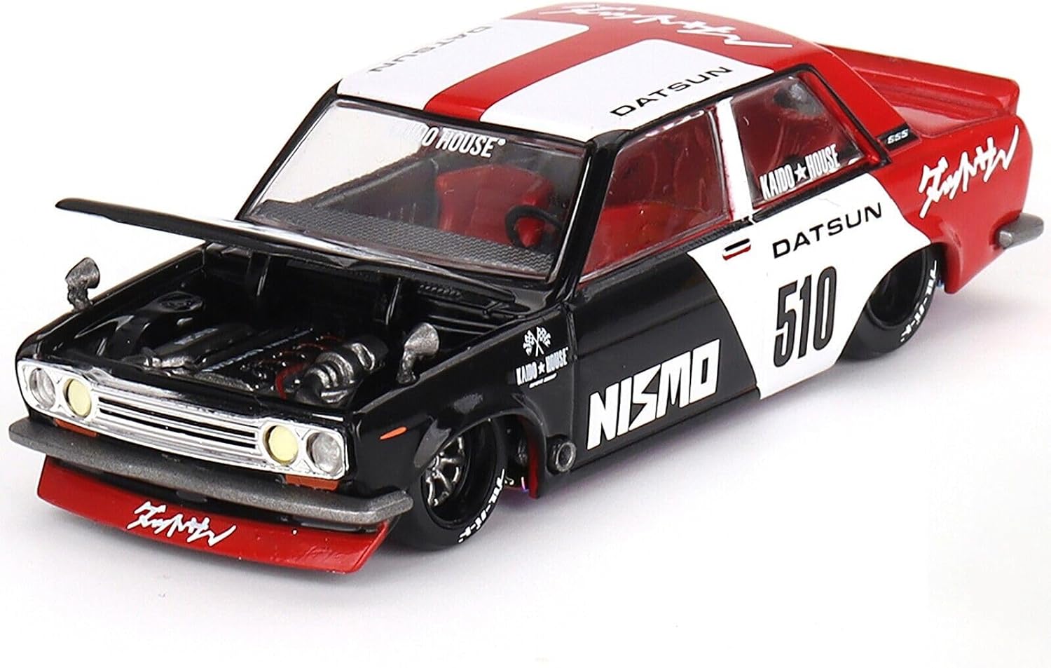 Mini GT 1:64 Scale Kaido House Datsun Street 510 Racing V1 - White/Black/Red - KHMG102