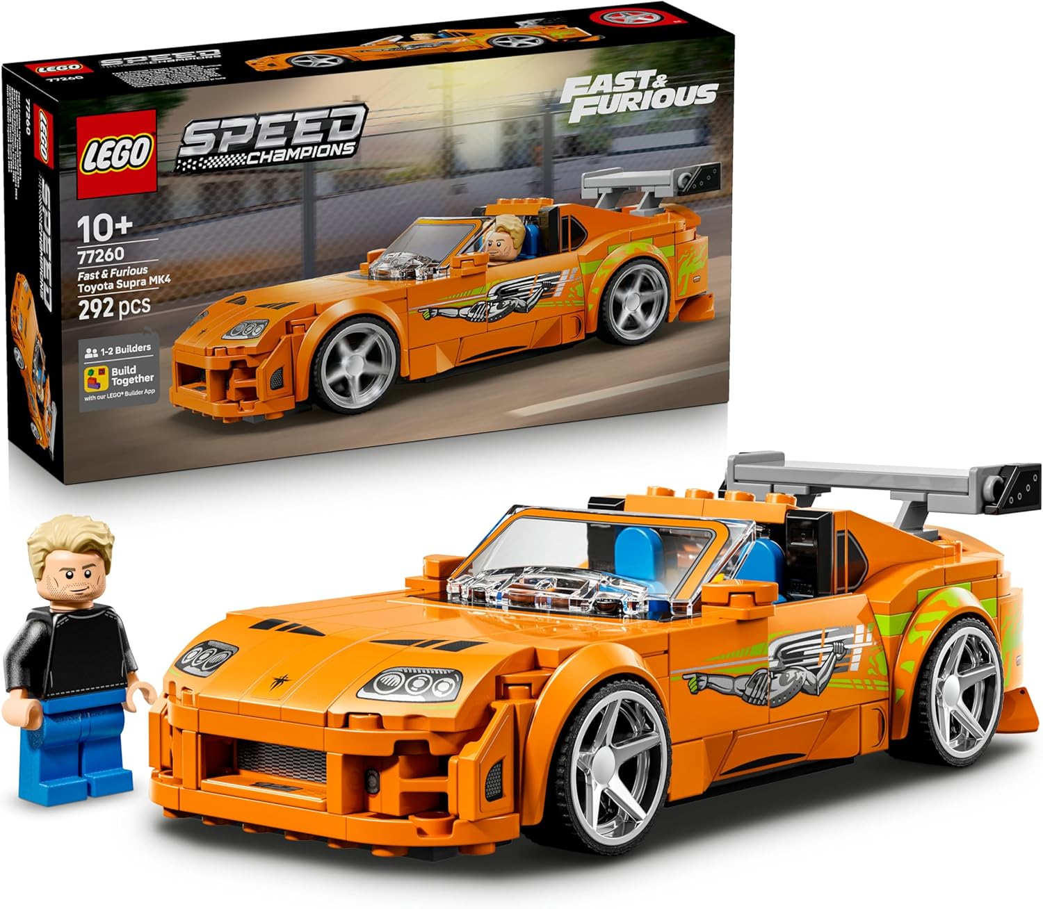 LEGO Speed Champions The Fast and The Furious Toyota Supra MK4 Car - Model Kit with Bryan O'Conner Minifigure - Age 9+, 77260