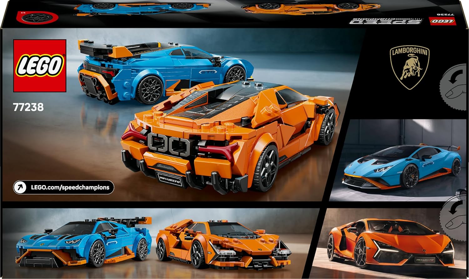 LEGO Speed Champions Lamborghini Revuelto & Huracan STO, 607 Pieces - Age 10+ - 77238