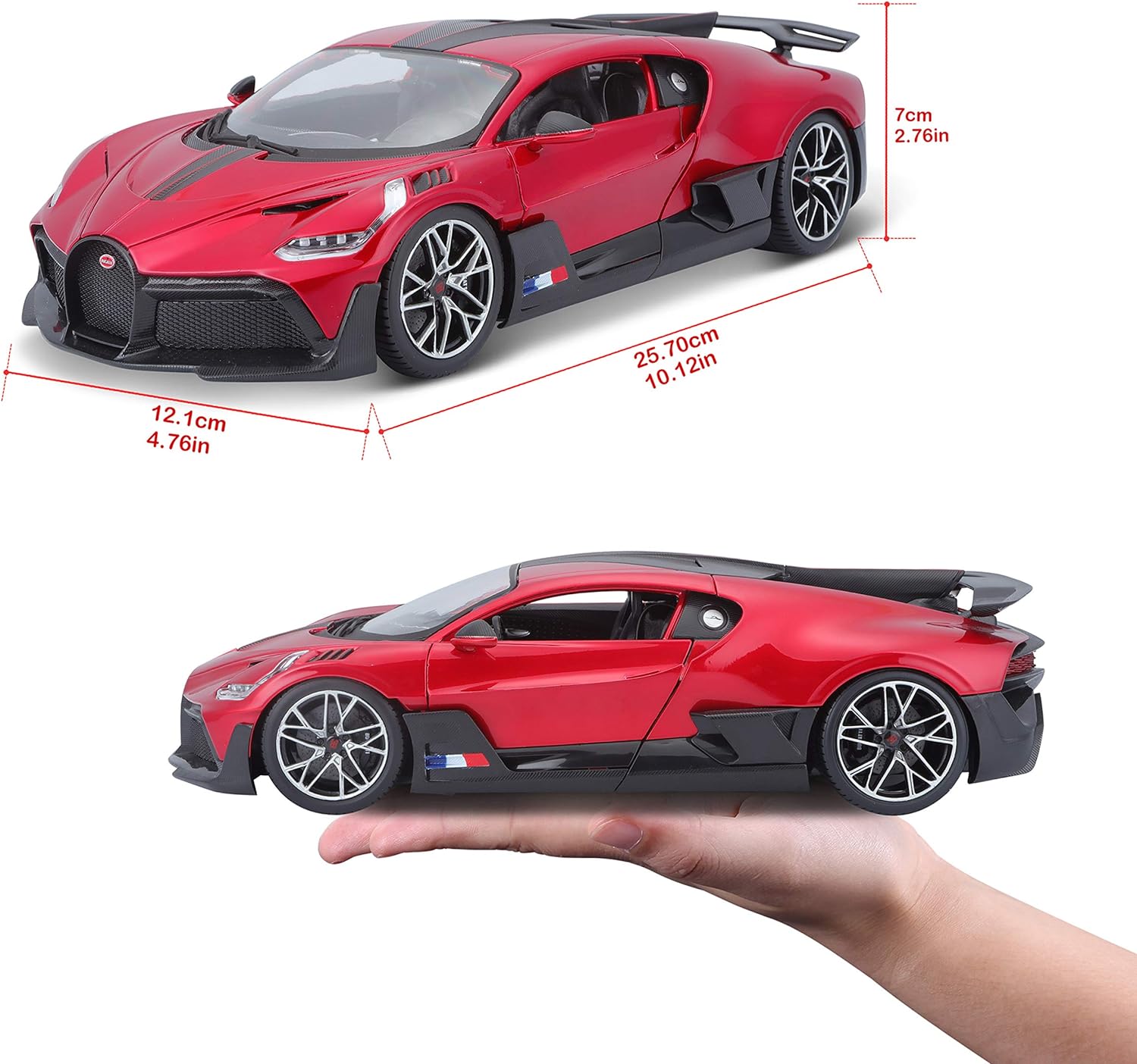 BBURAGO 1:18 Scale - Bugatti Divo in Two Tone Red and Black - Diecast Model Car