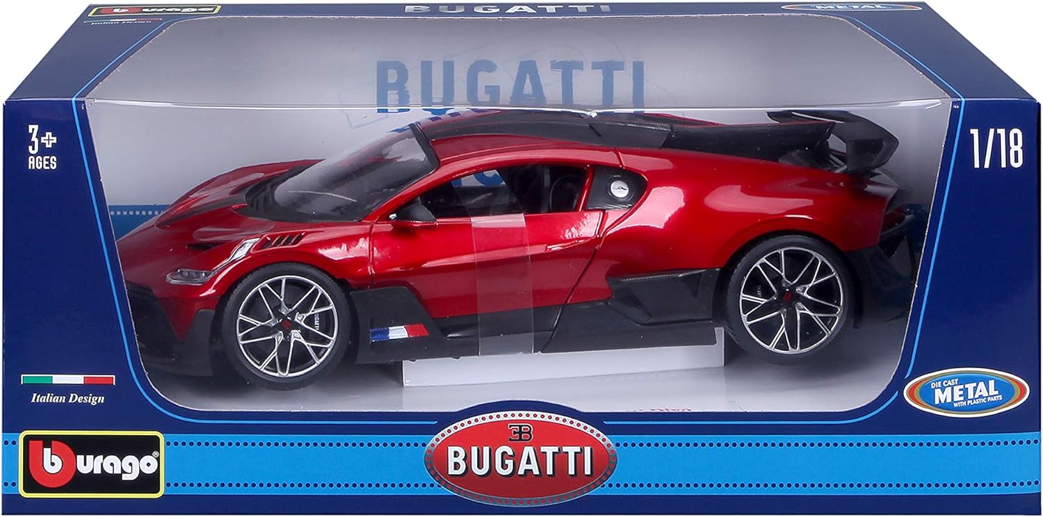 BBURAGO 1:18 Scale - Bugatti Divo in Two Tone Red and Black - Diecast Model Car
