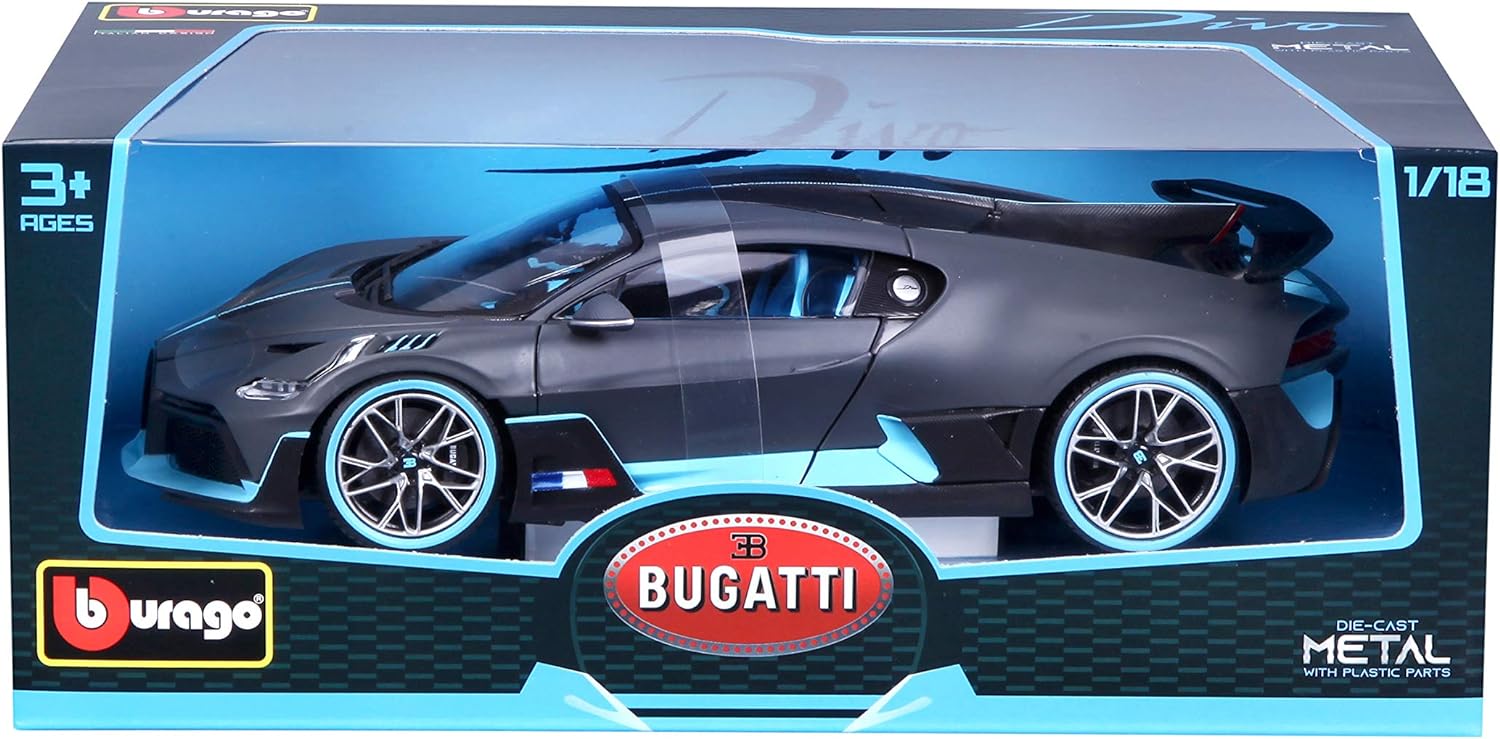 BBURAGO 1:18 Scale - Bugatti Divo in Two Tone Blue and Black - Diecast Model Car