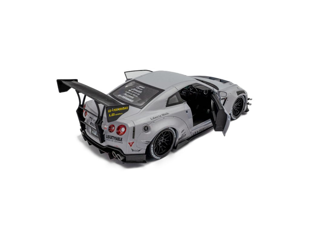 Solido 1:18 Diecast - 2024 Nissan GT-R (R35) w/Liberty Walk Body Kit Type 2.0 with Kato Figure, Grey - S1805821