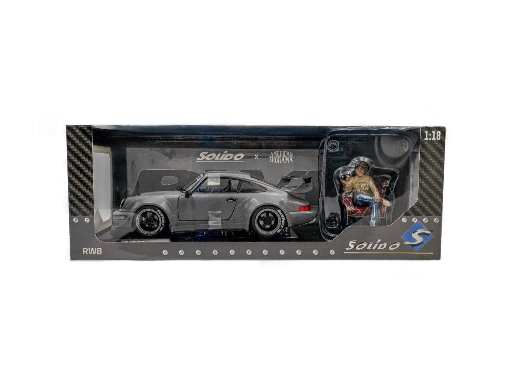 Solido 1:18 Diecast - 2024 Porsche 911 (964) RWB Body Kit with Nakai Figure, Nardo Grey - S1807517