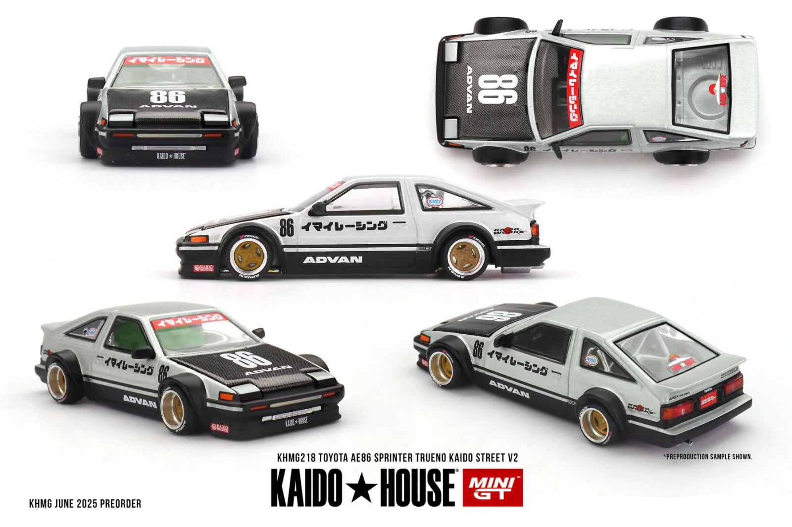 Mini GT 1:64 Kaido House TOYOTA AE86 SPRINTER TRUENO KAIDO STREET V2, Silver - KHMG218