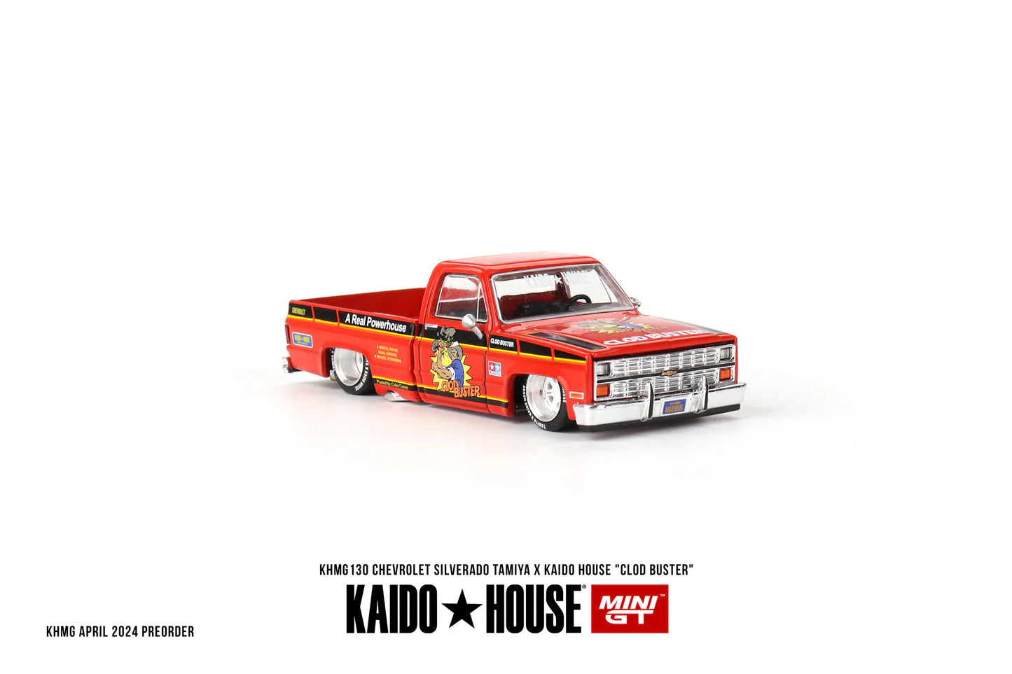 Mini GT 1:64 Kaido House Chevrolet Silverado Pick Up Tamiya Clod Buster, Orange - KHMG130