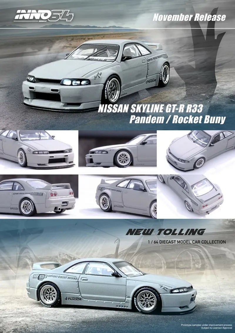 INNO64 1:64 Nissan Skyline GT-R (R33) Pandem / Rocket Bunny, Cement Grey Matte - IN64-R33P-CGM