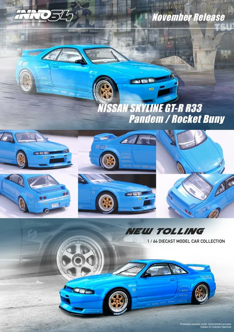 INNO64 1:64 Nissan Skyline GT-R (R33) Pandem / Rocket Bunny, Blue - IN64-R33P-BLU
