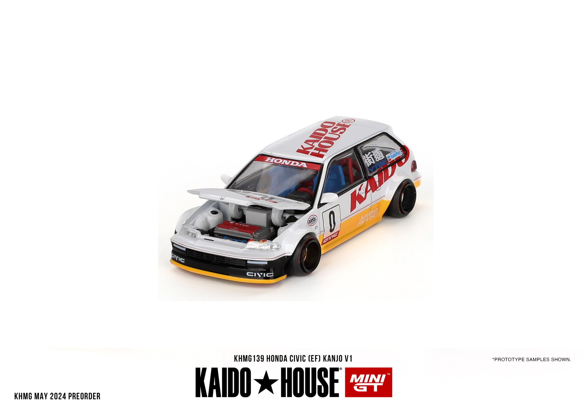 Mini GT 1:64 Kaido House 1987 HONDA CIVIC (EF) Kanjo V1, White/Yellow - KHMG139