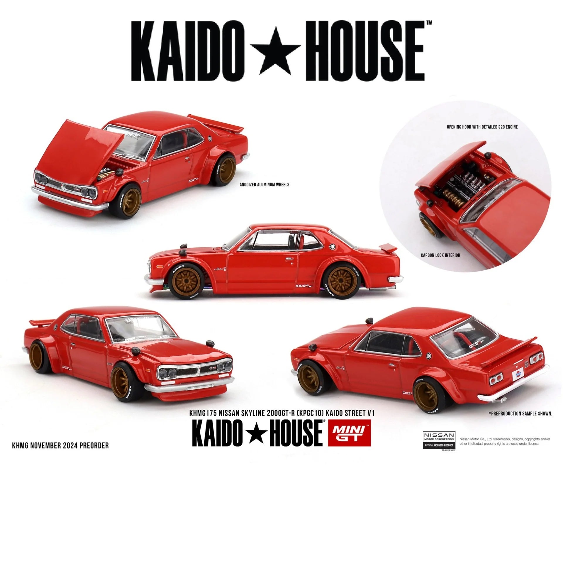 Mini Gt Kaido House 1:64 Nissan Skyline GT-R (KPGC10) Kaido Street V1, Red - KHMG175
