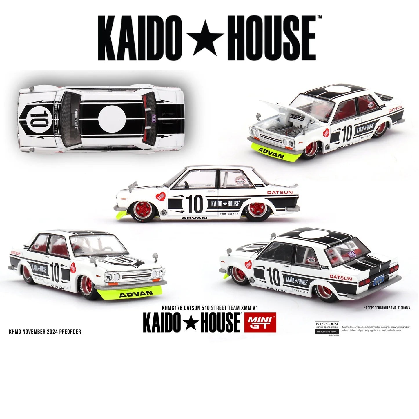 Mini GT 1:64 Scale Kaido House Datsun Street Team XMM V1 1969 - KHMG176