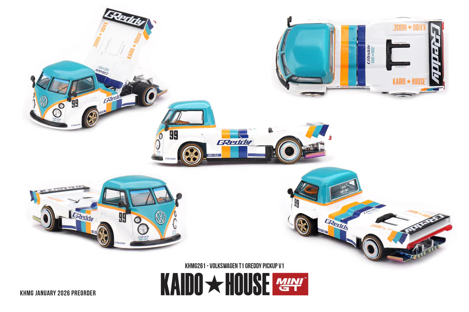 Mini GT 1:64 Kaido House - VOLKSWAGEN T1 PICKUP GREDDY PICKUP V1 1972 - KHMG261
