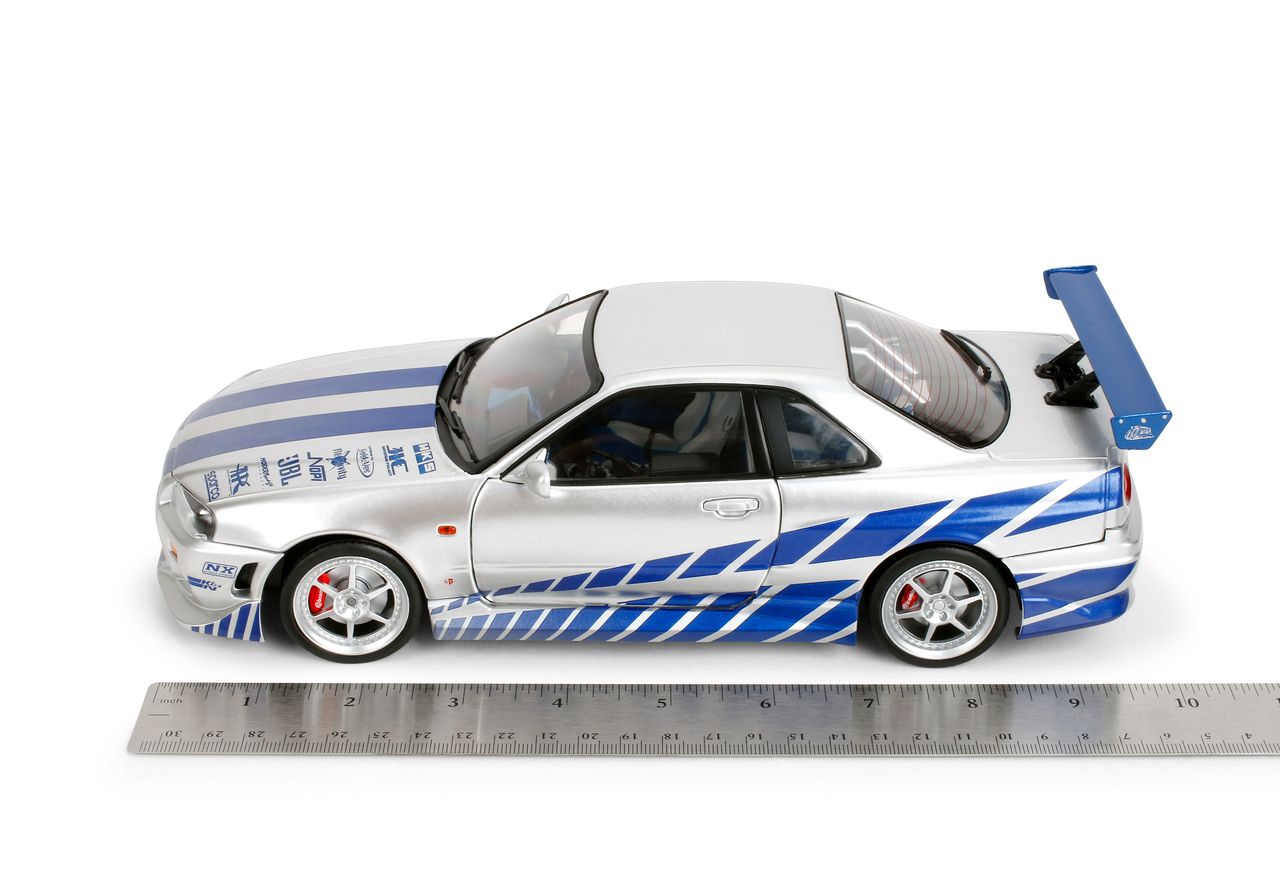 Jada Diecast - 1:18 Brian's Nissan Skyline GT-R (BNR34) "Fast & Furious" Silver/Blue- 37771