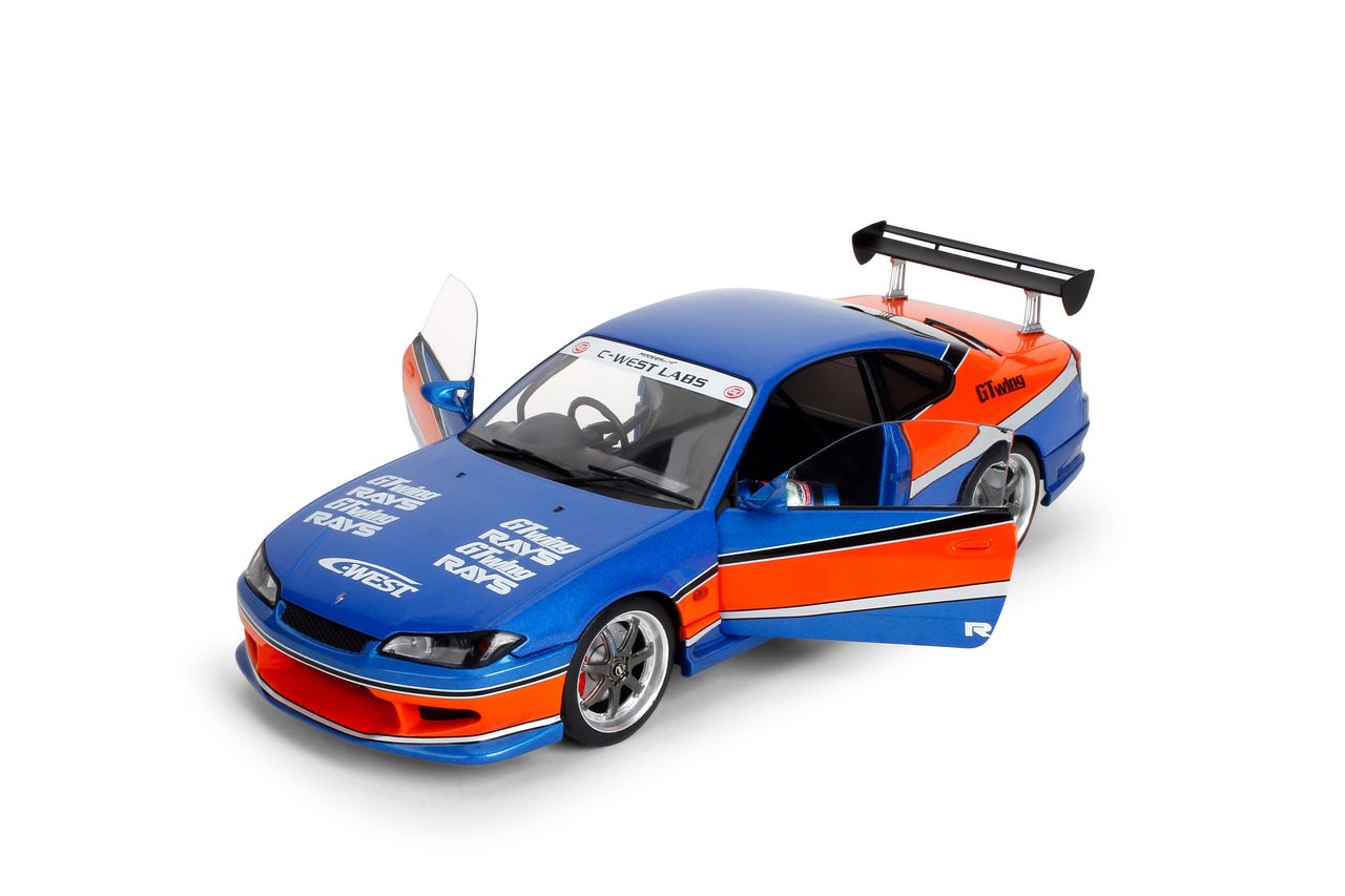 Jada Diecast - 1:18 Sean's NISSAN SILVIA (S15) SPEC-S MONA LISA 1999 - FAST & FURIOUS III TOKYO DRIFT - BLUE/ORANGE - 37772