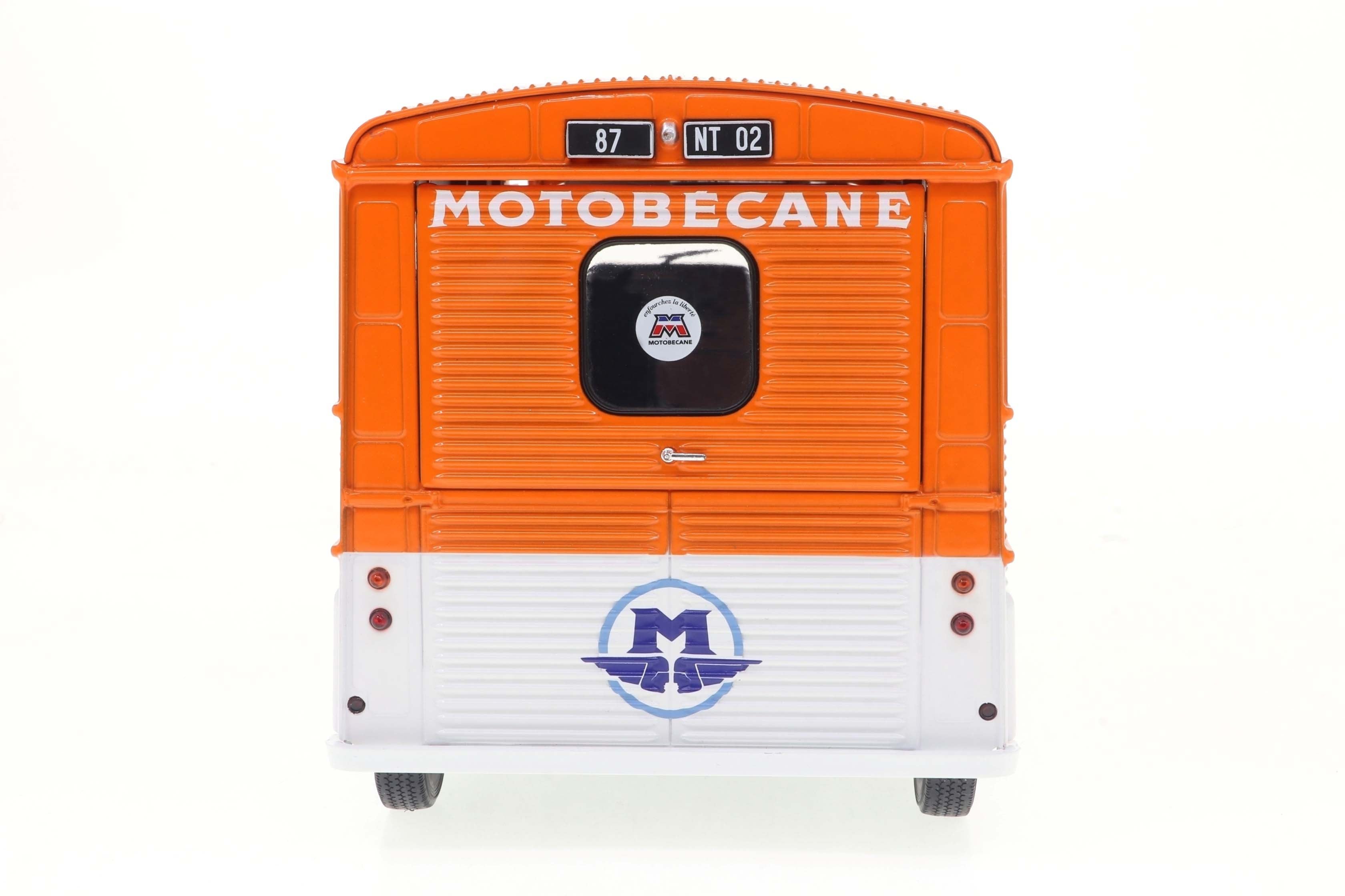 Solido 1:18 Diecast - 1969 Citroen Type HY Service Motobecane Motorcycle, Orang/White - S1804821