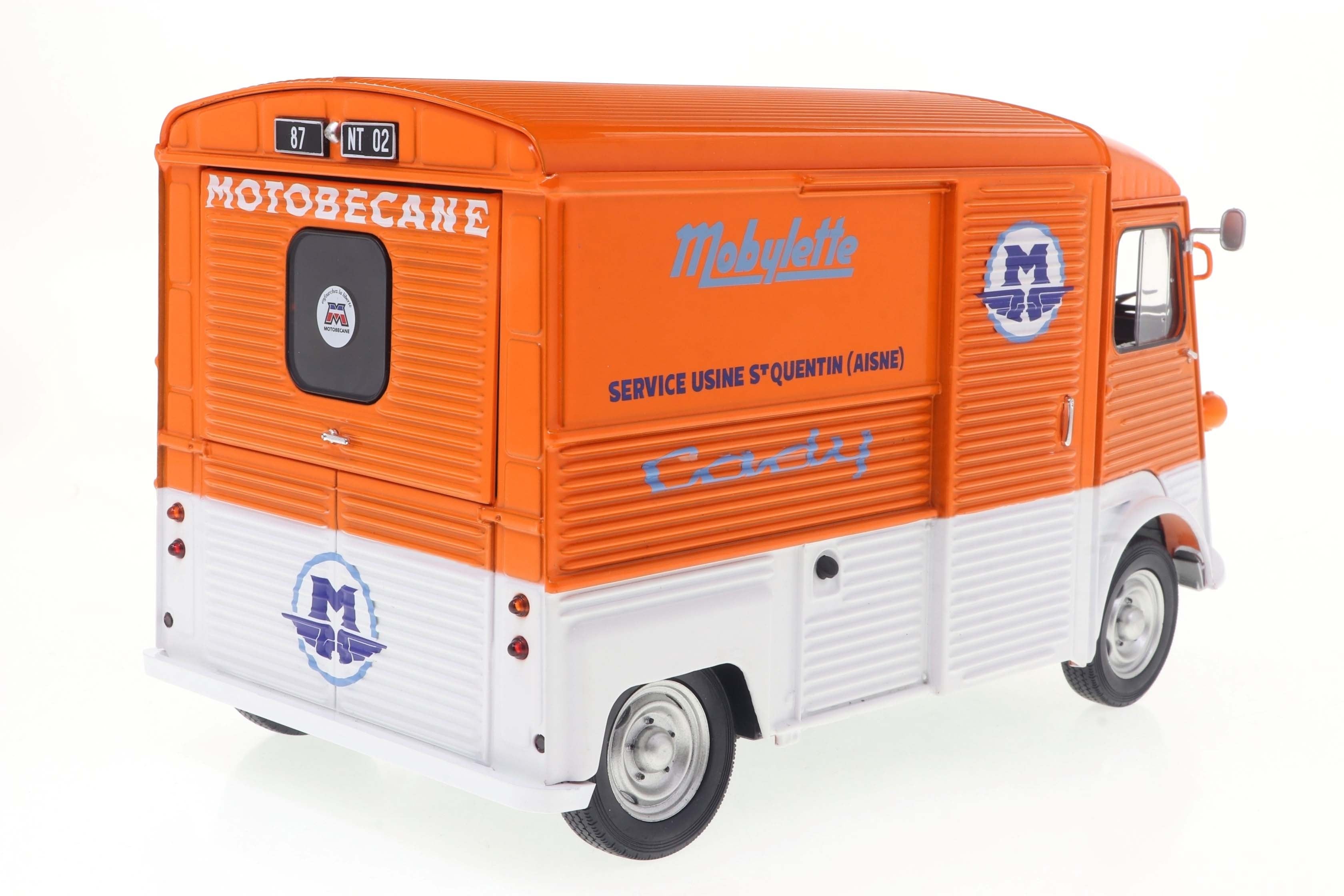 Solido 1:18 Diecast - 1969 Citroen Type HY Service Motobecane Motorcycle, Orang/White - S1804821