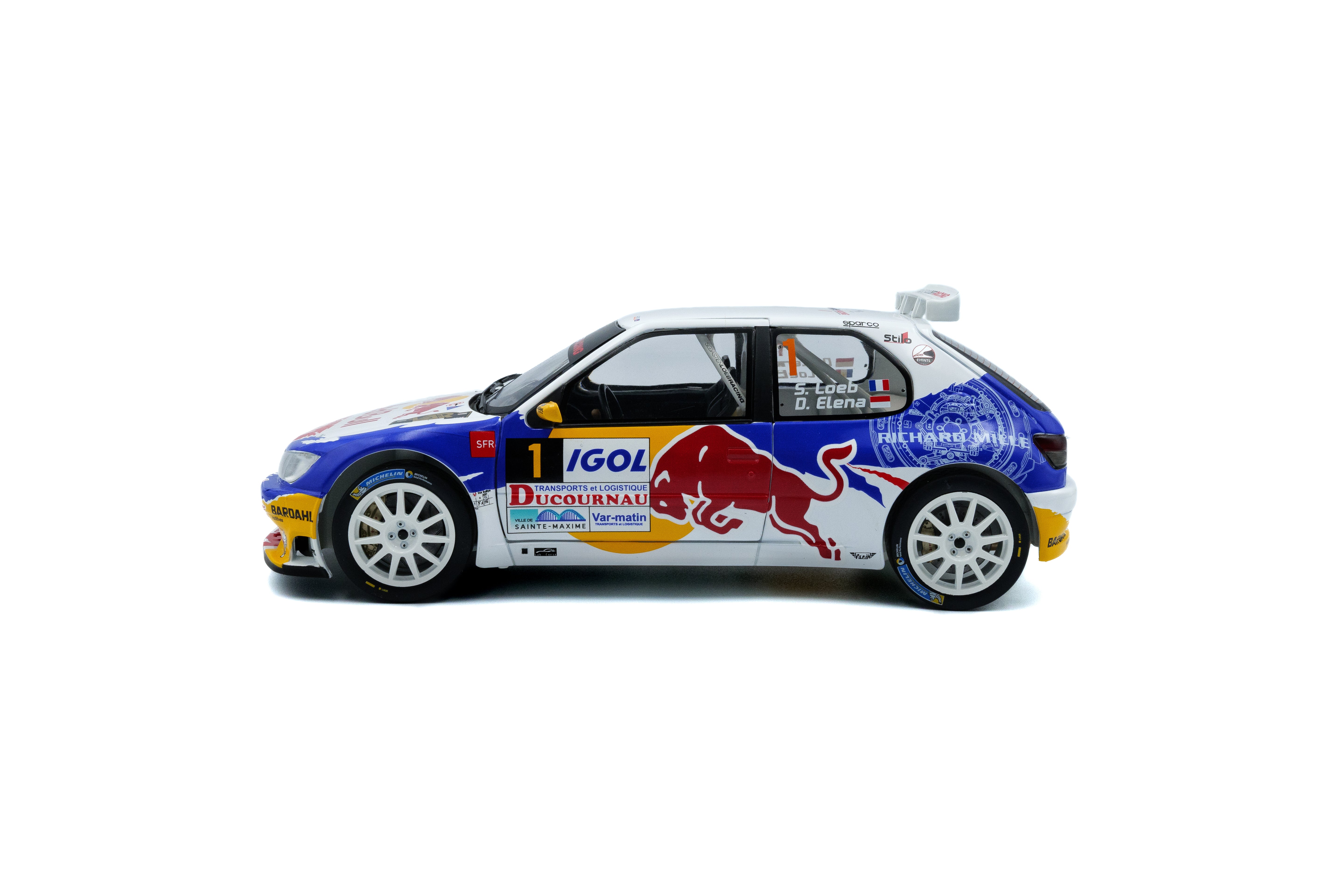 Solido 1:18 Diecast - Peugeot 306 Maxi White #1 S.Loeb/D.Elena Rally Du Var 2017, White/Blue - S1808308
