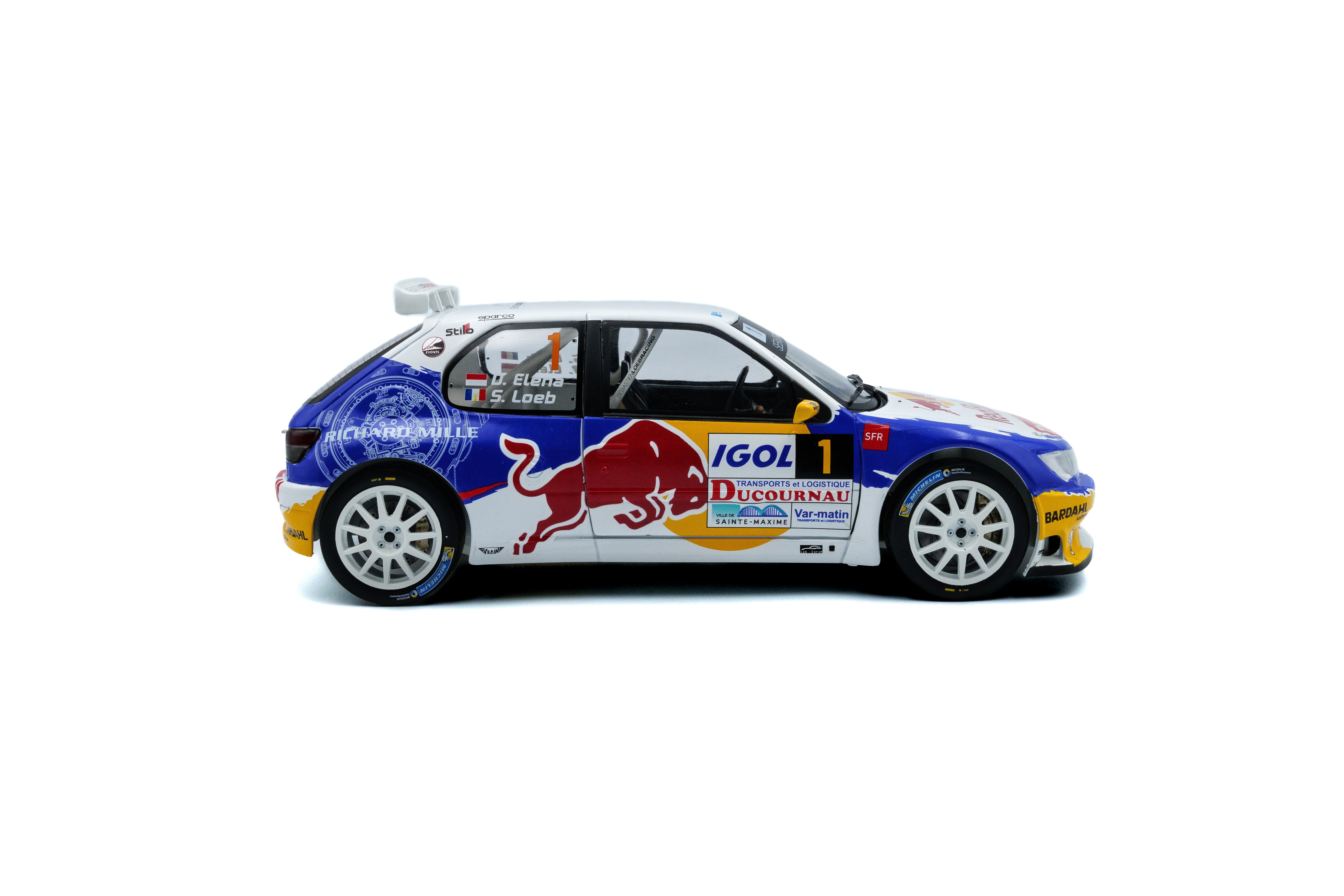 Solido 1:18 Diecast - Peugeot 306 Maxi White #1 S.Loeb/D.Elena Rally Du Var 2017, White/Blue - S1808308
