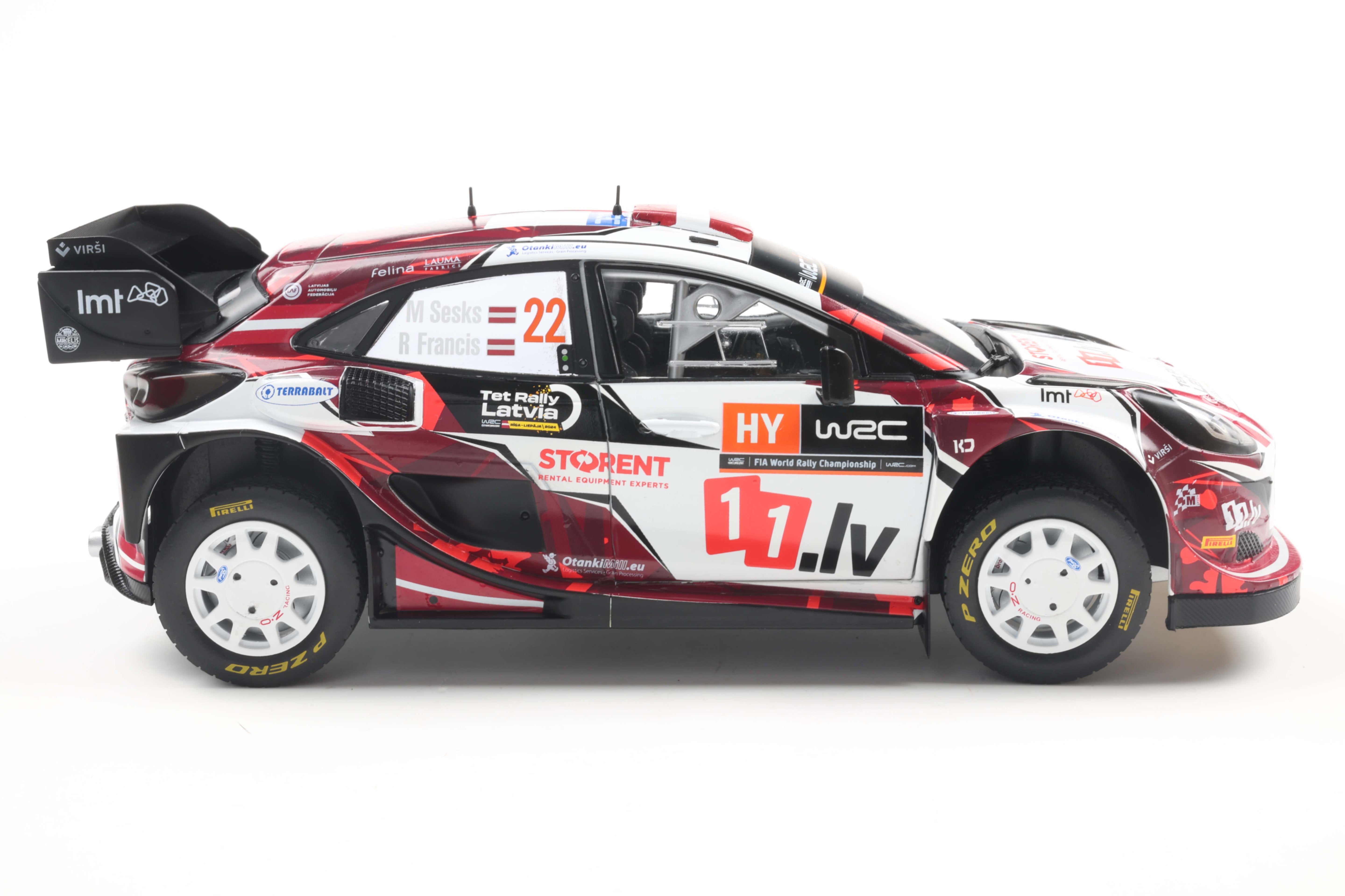 Solido 1:18 Diecast - Ford Puma Rally1 Team M Sport WRT N 22 7th Rally Latvia 2024 Sesks/Francis - White/Black/Red - S1809507