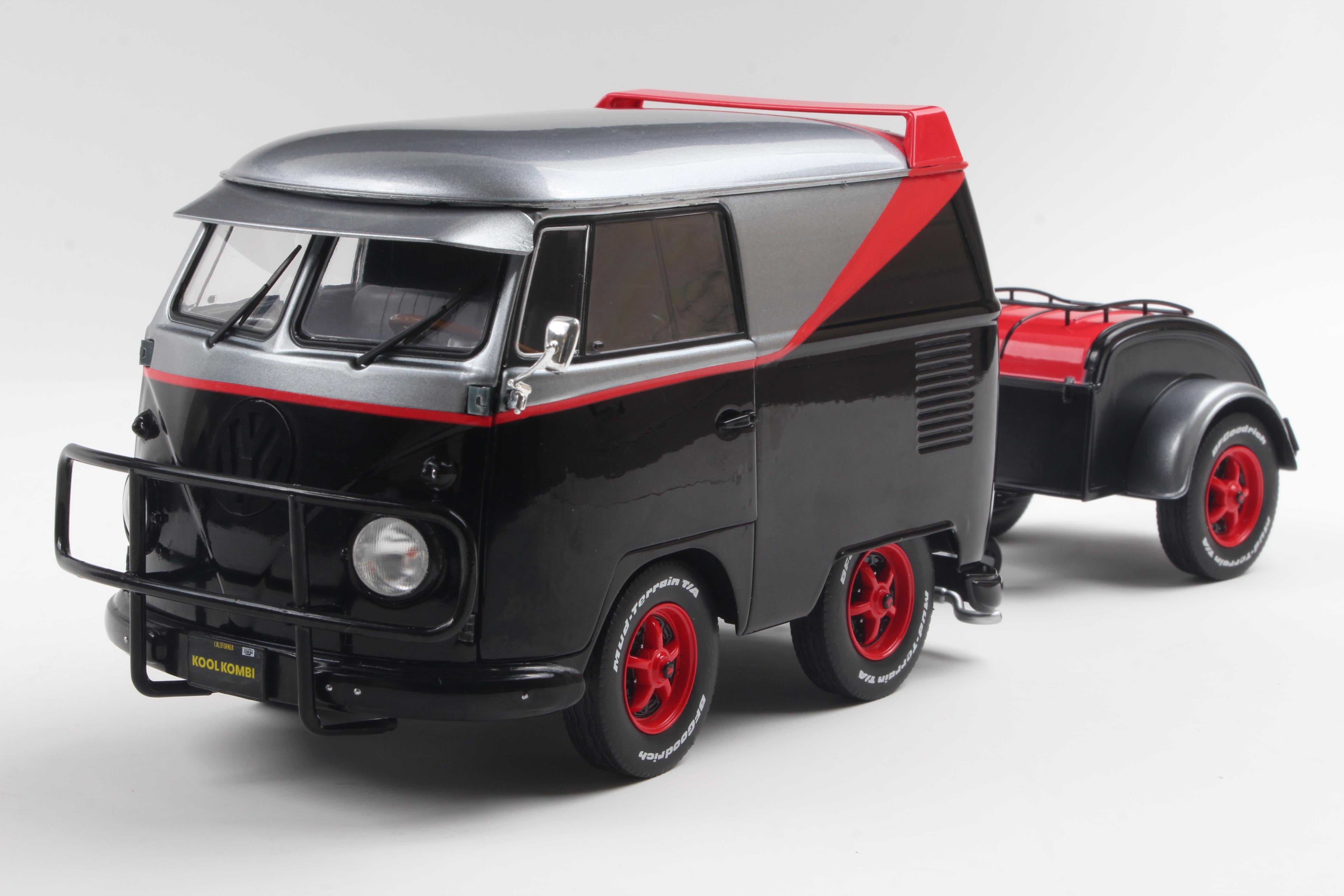 Solido 1:18 Diecast - 1950 Volkswagen T1 Cool Kombi Sport with Trailer - A Team, Black/Silver - S1810903