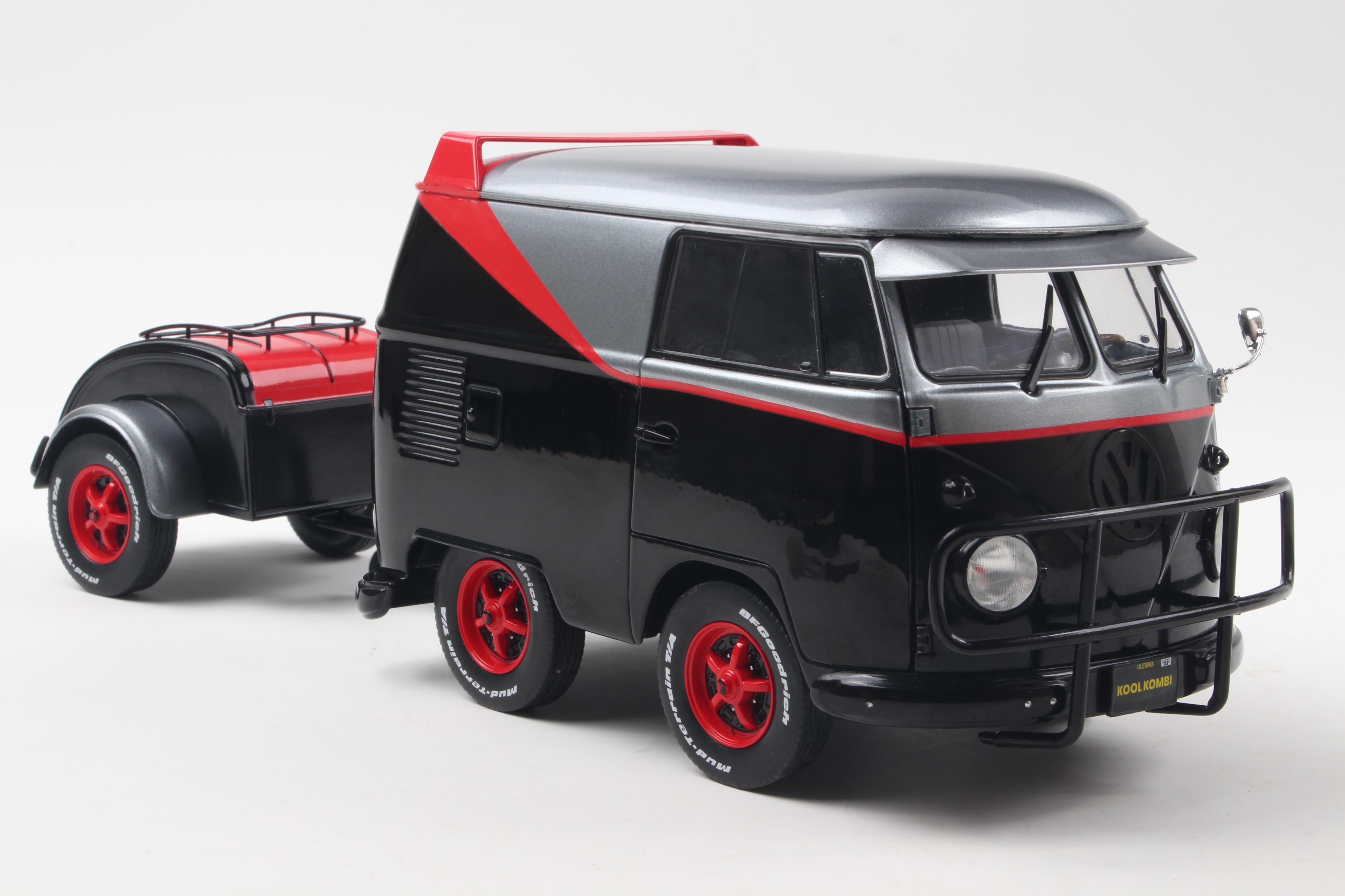 Solido 1:18 Diecast - 1950 Volkswagen T1 Cool Kombi Sport with Trailer - A Team, Black/Silver - S1810903