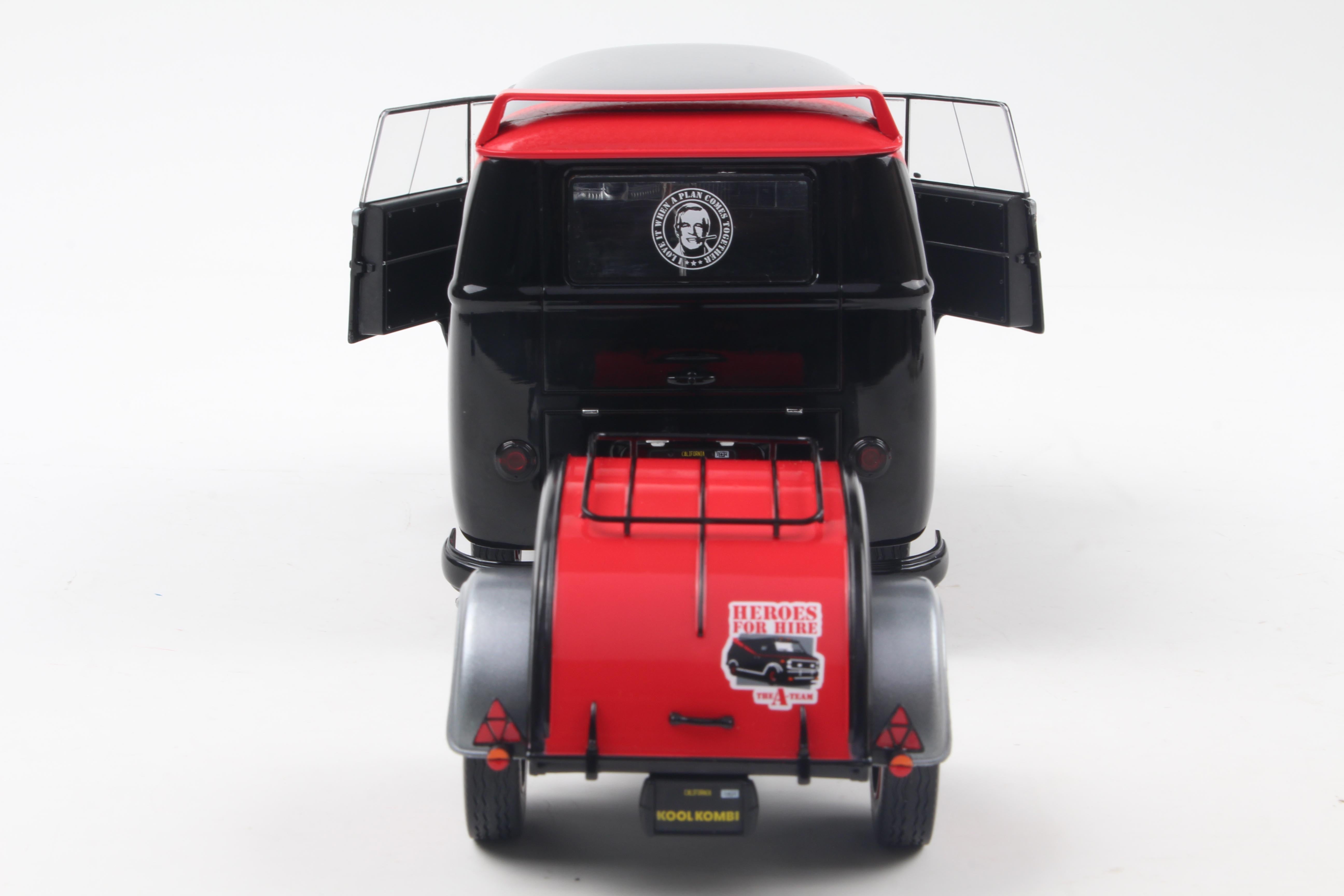 Solido 1:18 Diecast - 1950 Volkswagen T1 Cool Kombi Sport with Trailer - A Team, Black/Silver - S1810903