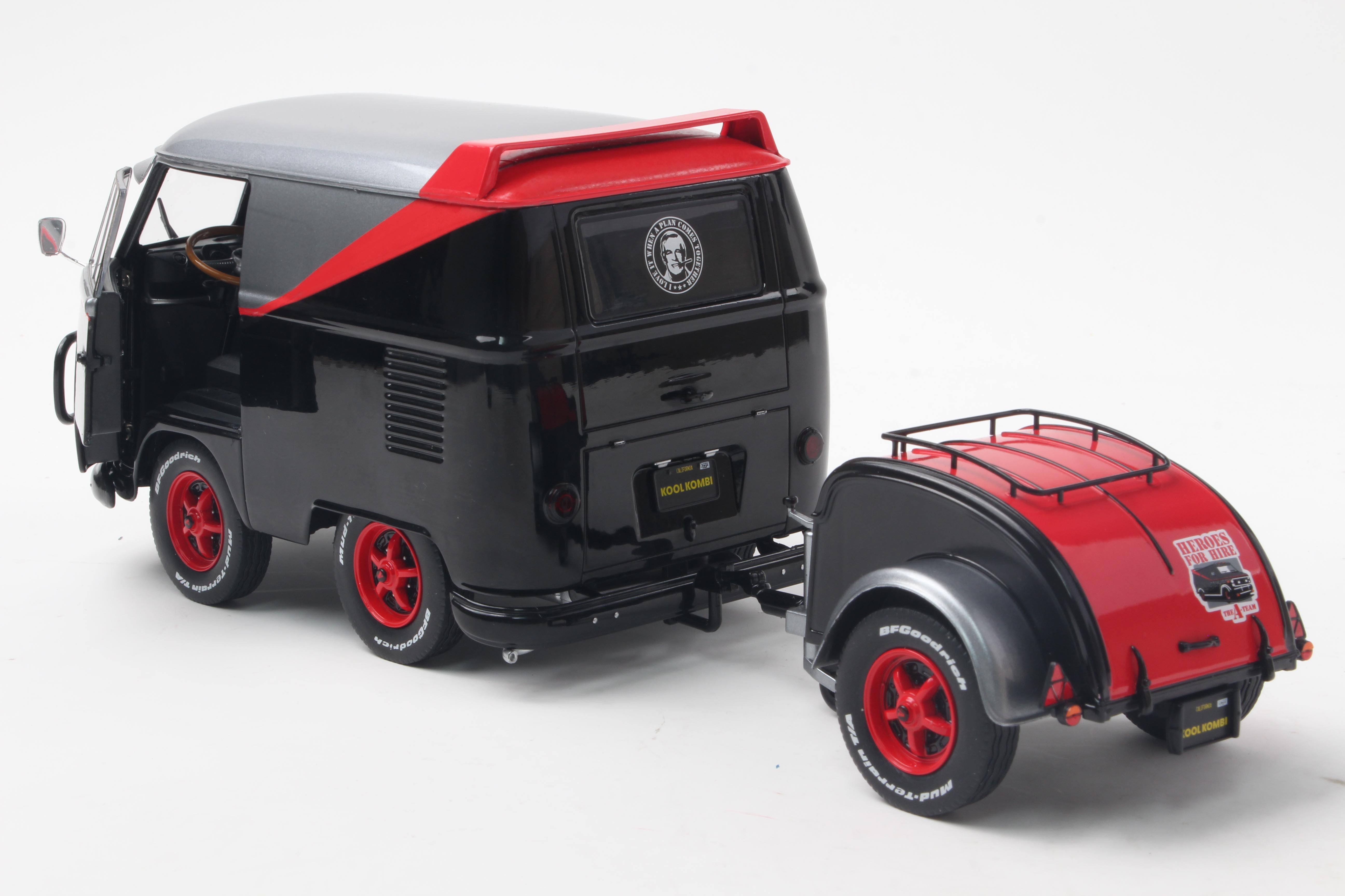 Solido 1:18 Diecast - 1950 Volkswagen T1 Cool Kombi Sport with Trailer - A Team, Black/Silver - S1810903