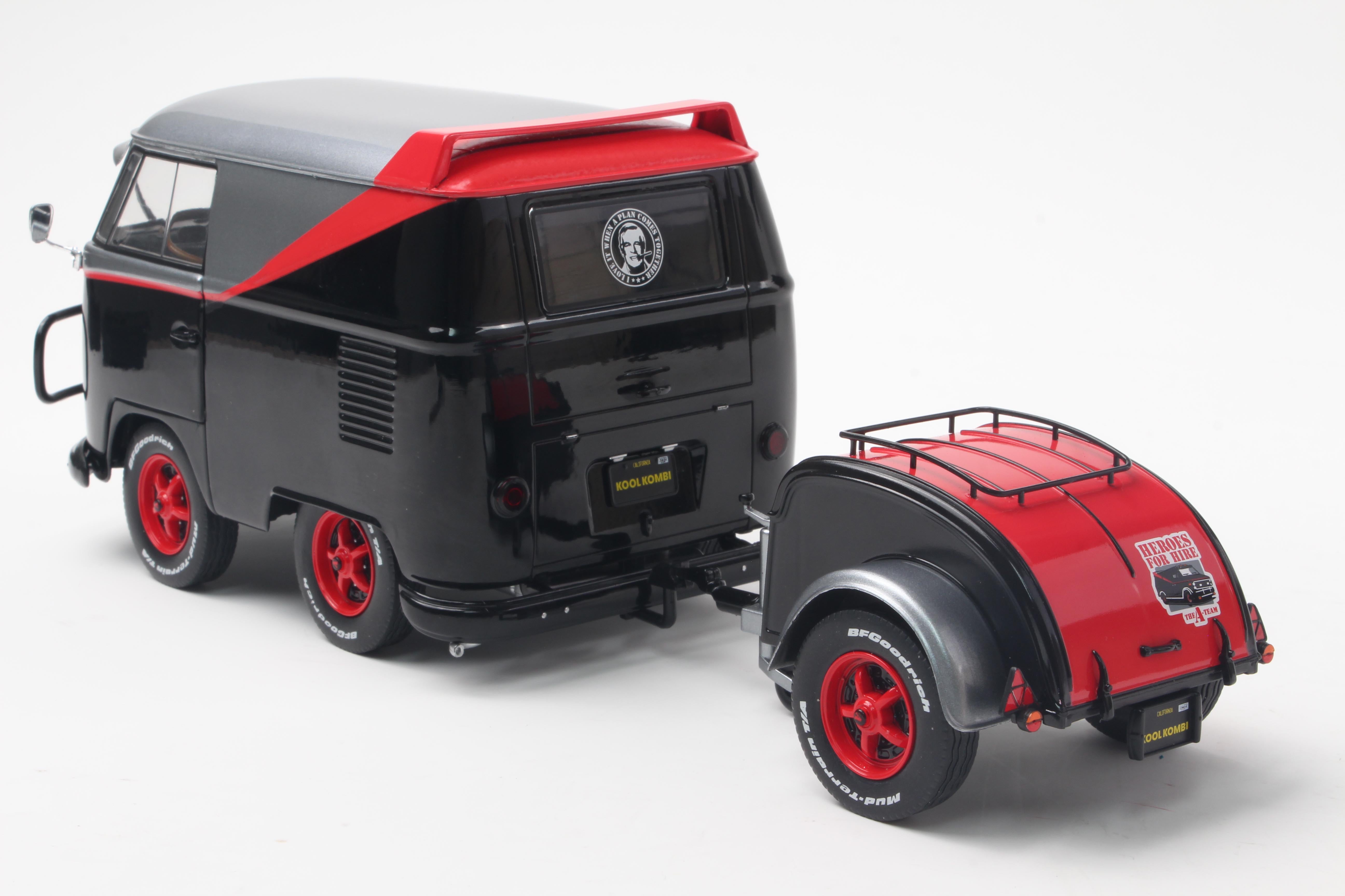 Solido 1:18 Diecast - 1950 Volkswagen T1 Cool Kombi Sport with Trailer - A Team, Black/Silver - S1810903