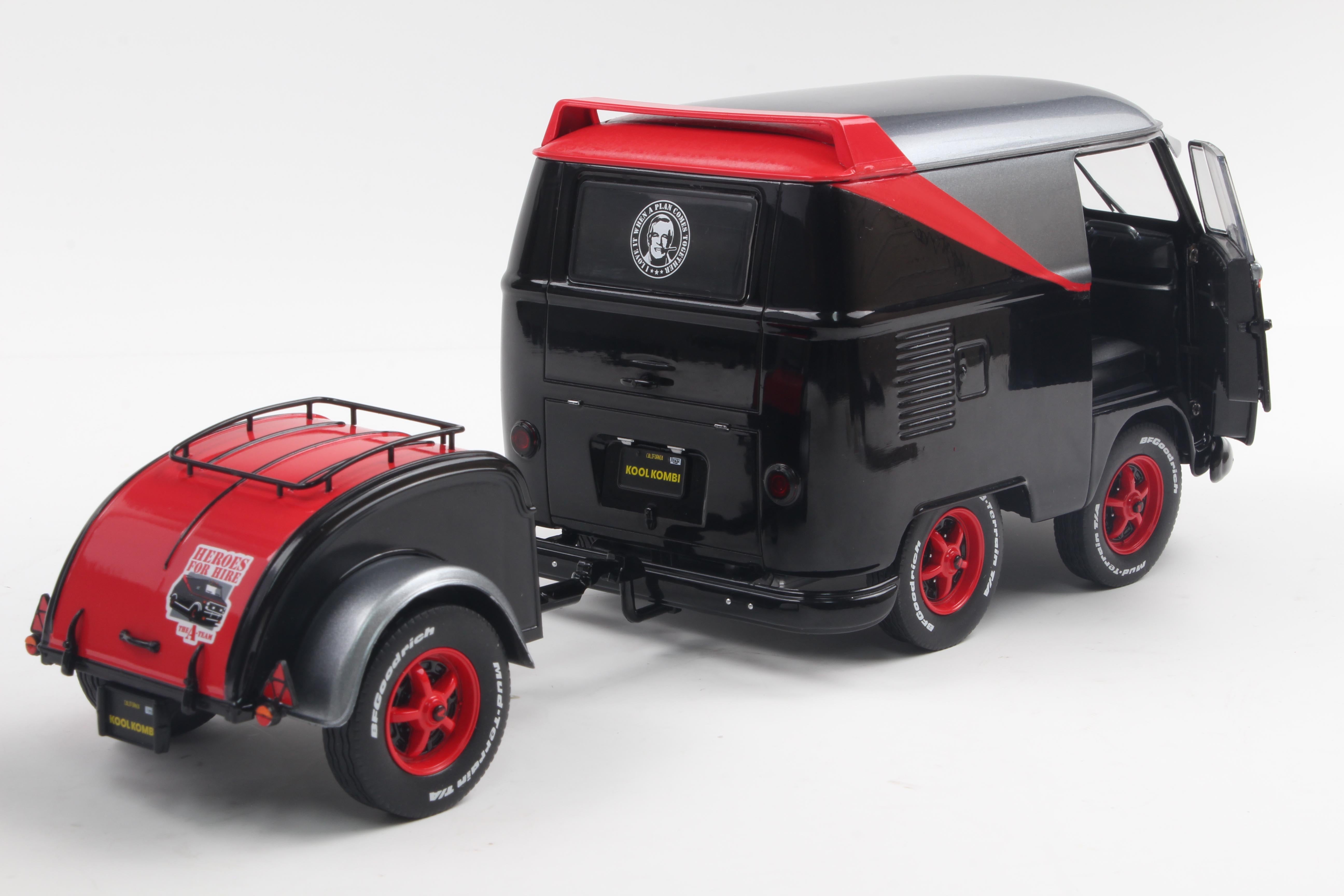 Solido 1:18 Diecast - 1950 Volkswagen T1 Cool Kombi Sport with Trailer - A Team, Black/Silver - S1810903