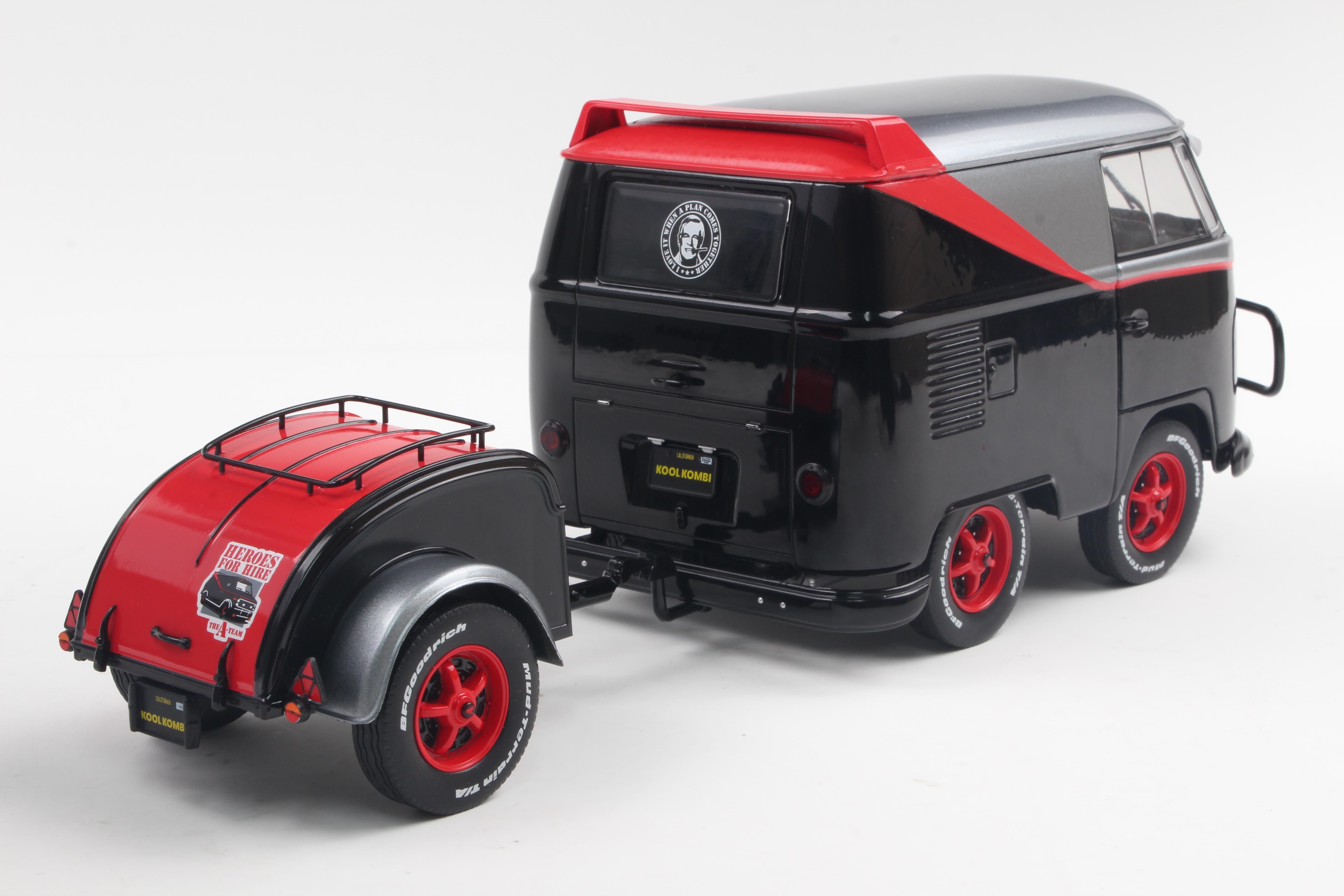 Solido 1:18 Diecast - 1950 Volkswagen T1 Cool Kombi Sport with Trailer - A Team, Black/Silver - S1810903