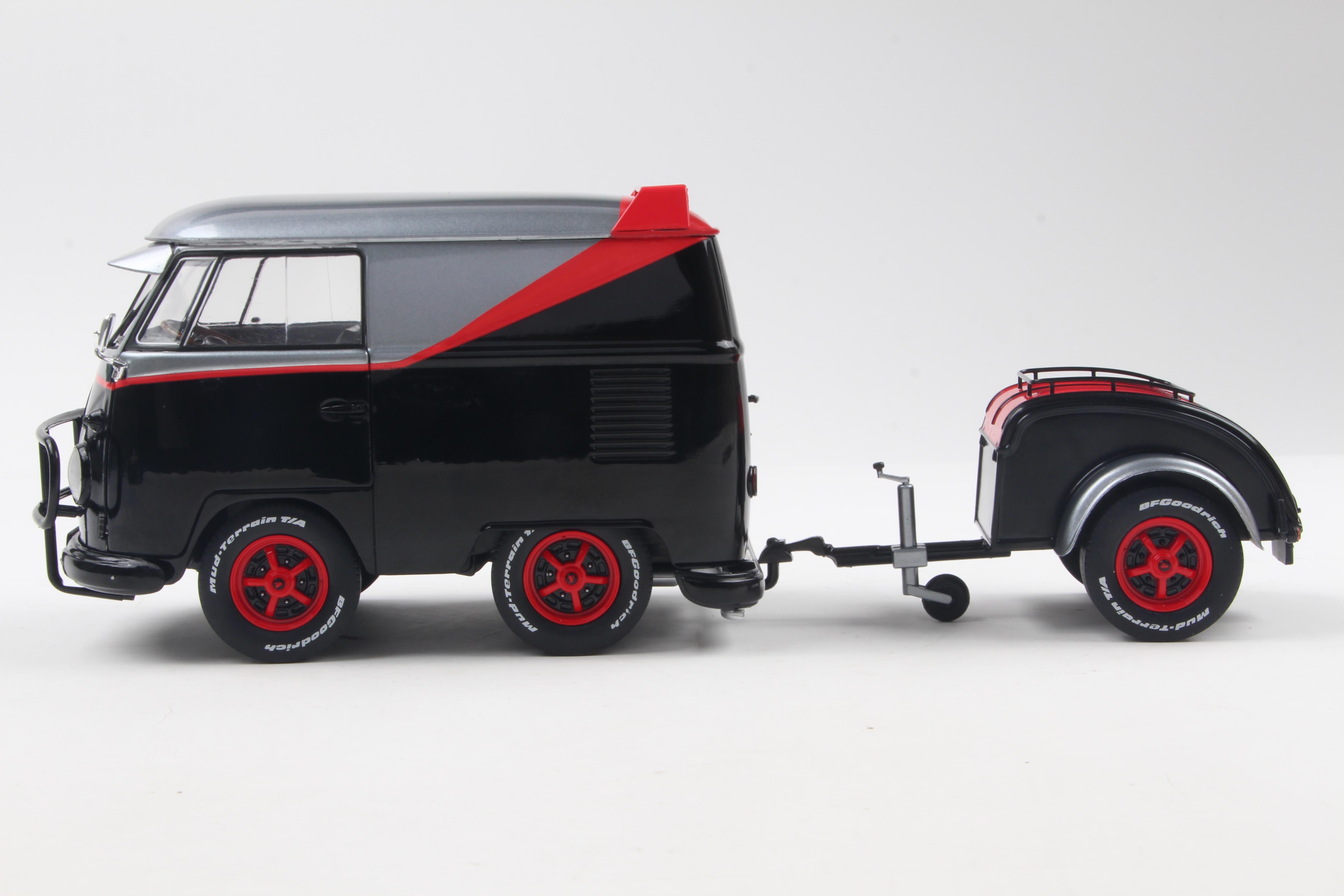 Solido 1:18 Diecast - 1950 Volkswagen T1 Cool Kombi Sport with Trailer - A Team, Black/Silver - S1810903