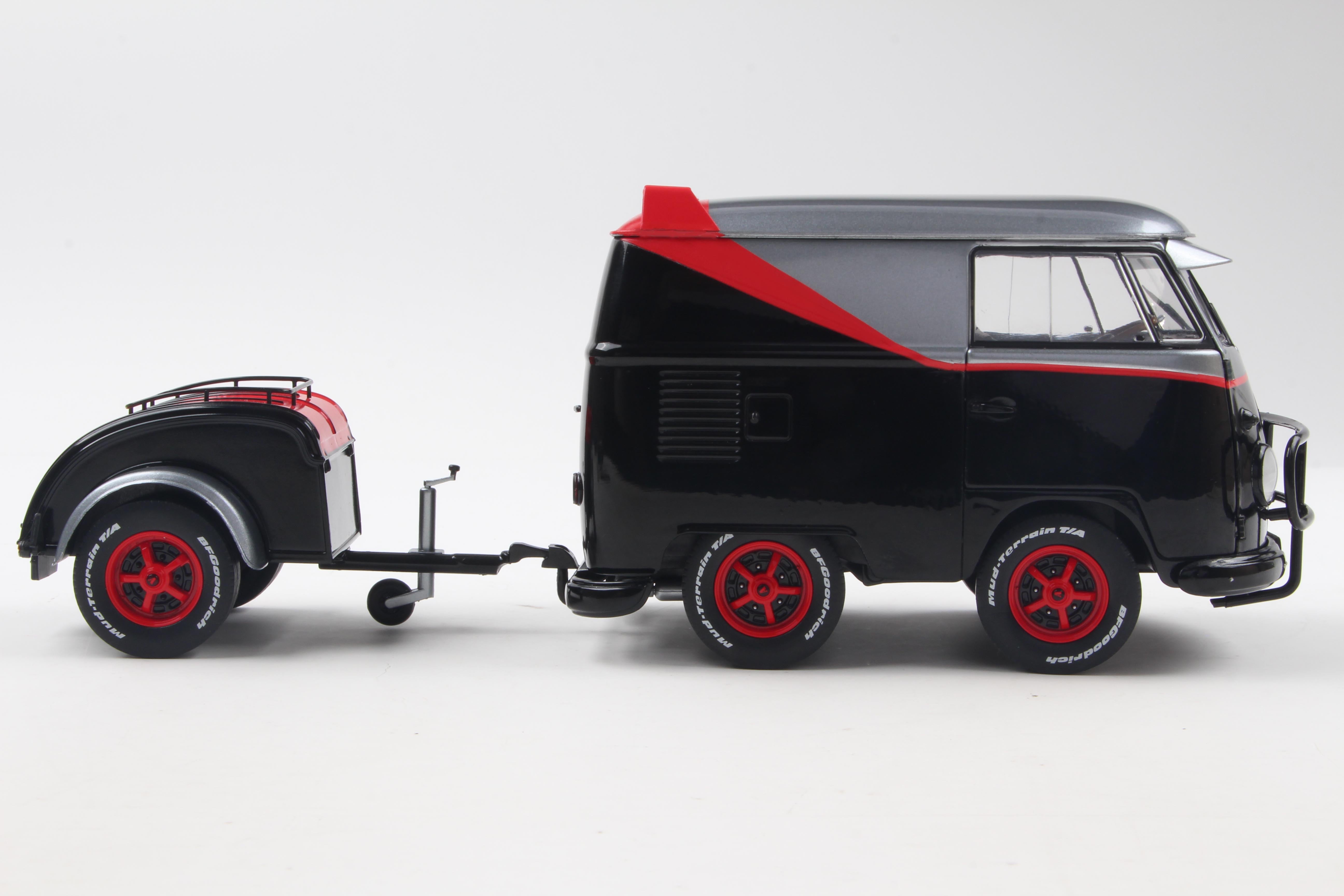 Solido 1:18 Diecast - 1950 Volkswagen T1 Cool Kombi Sport with Trailer - A Team, Black/Silver - S1810903