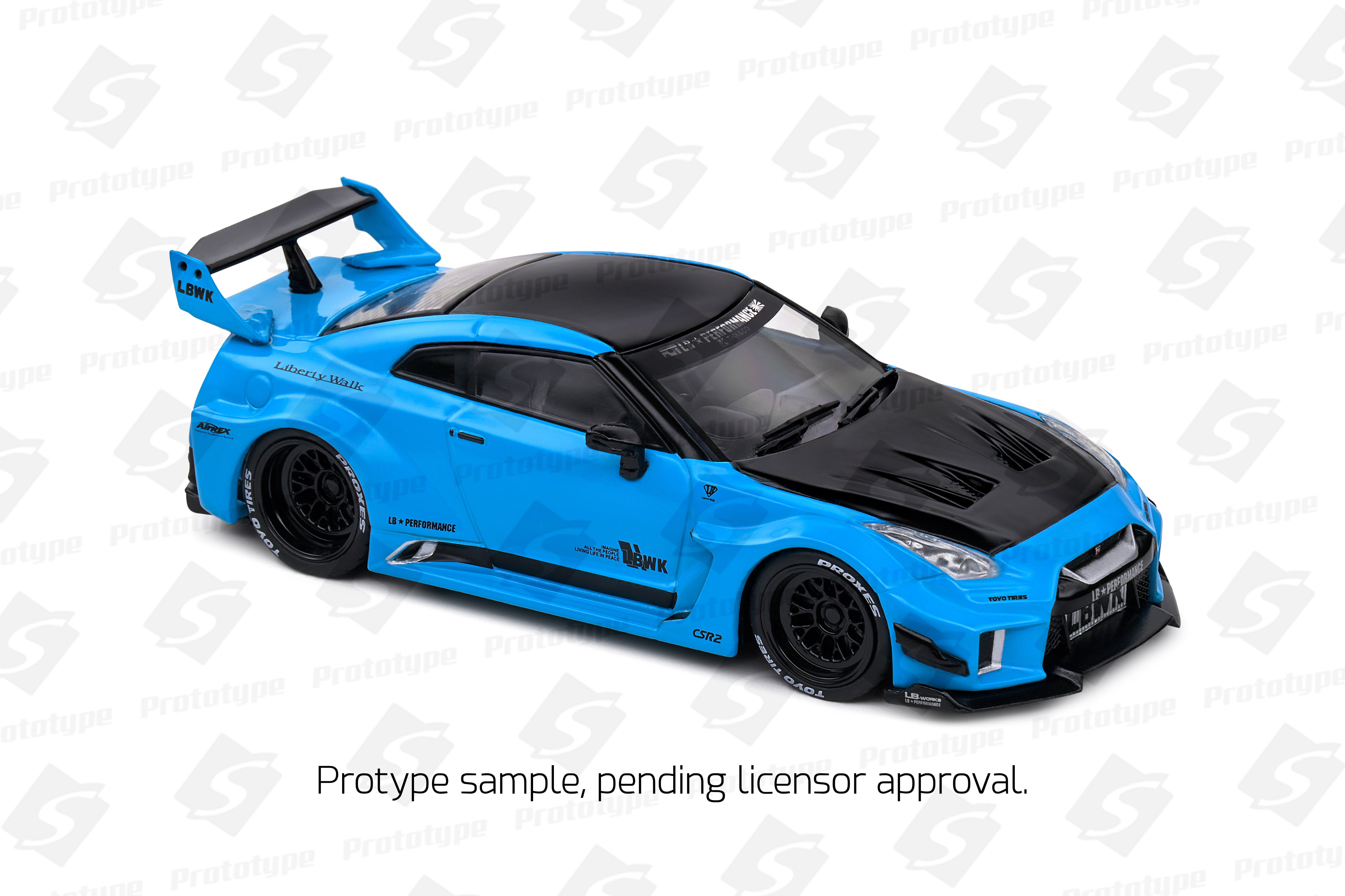 SOLIDO 1:43 Diecast, 2019 Nissan Skyline GT-R (R35) Liberty Walk Body Kit, Miami Blue - S4311209
