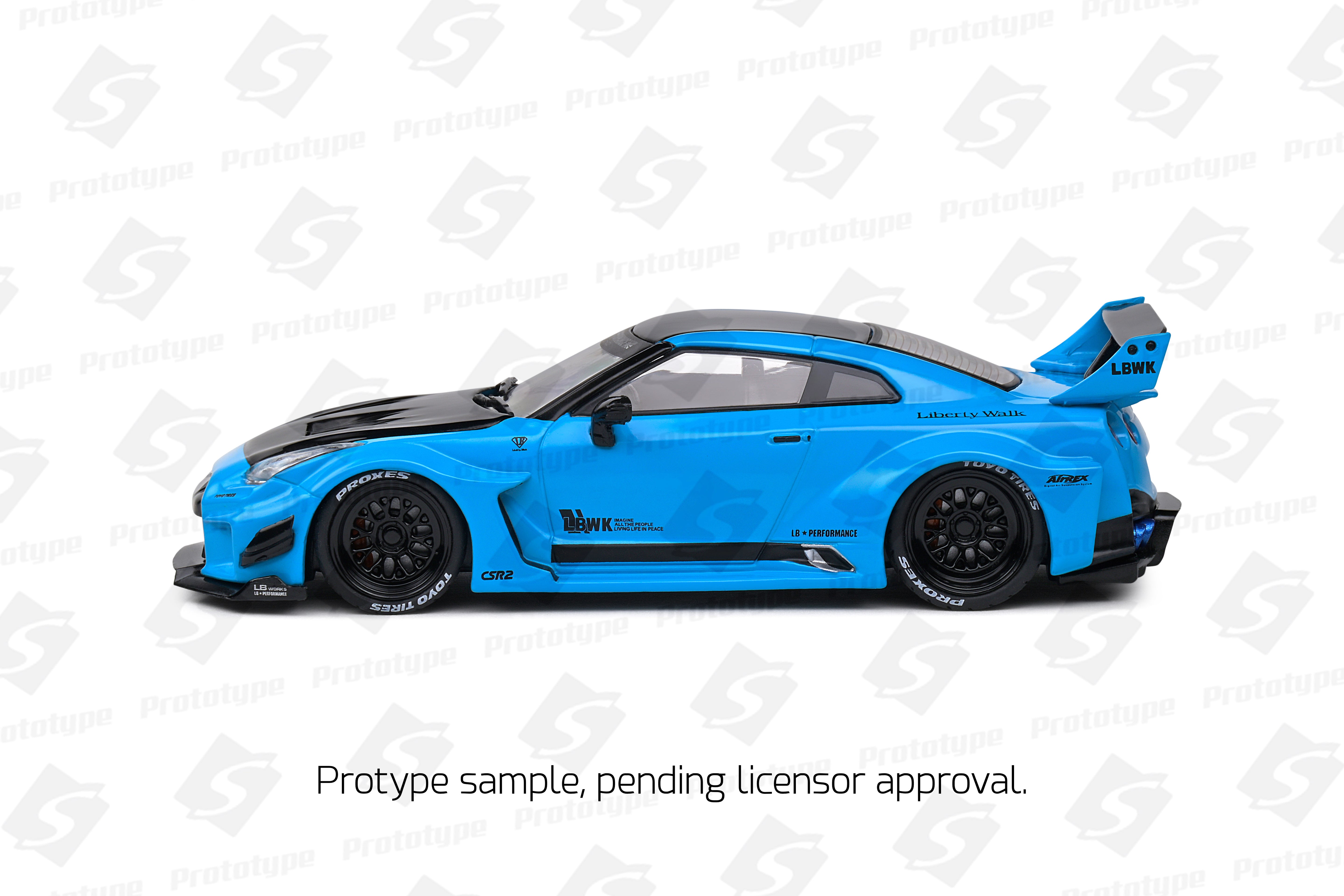 SOLIDO 1:43 Diecast, 2019 Nissan Skyline GT-R (R35) Liberty Walk Body Kit, Miami Blue - S4311209