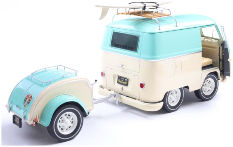 SOLIDO 1:18 Scale - 2024 Volkswagen VW Cool Combi Long Beach, Mint Green and White - S1810905
