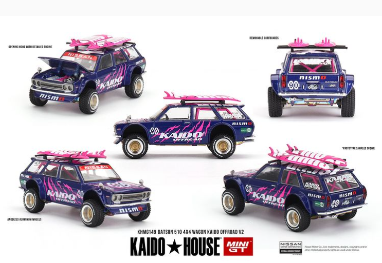 Mini GT 1:64 Datsun KAIDO 510 Wagon 4x4 Off Road V2, Blue - KHMG149