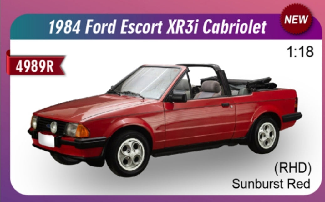 SUNSTAR 1:18 Scale - 1983 Ford Escort Mk3 XR3i Cabriolet in Sunburst Red (RHD) - 4989R