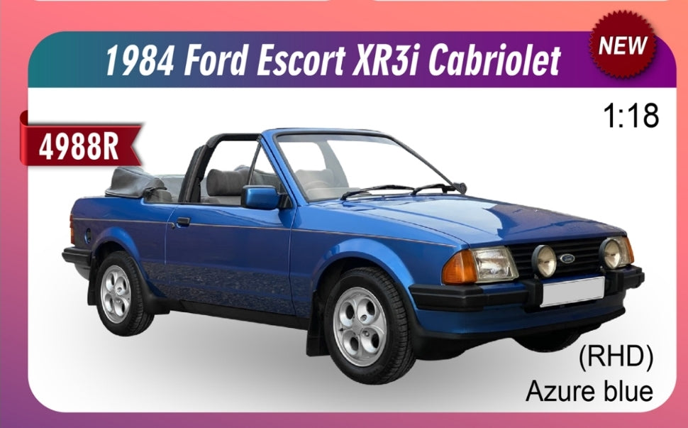 SUNSTAR 1:18 Scale - 1983 Ford Escort Mk3 XR3i Cabriolet in Azure Blue (RHD) - 4988R