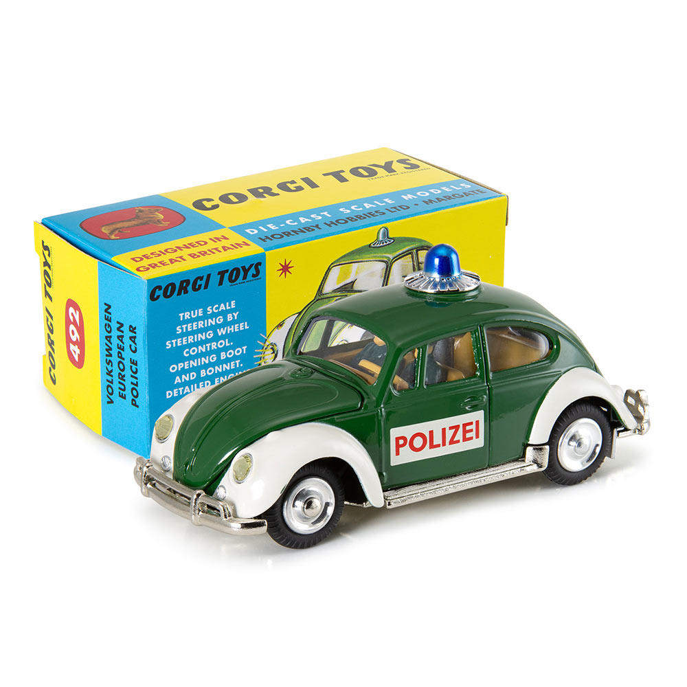Corgi Model Club 1:44 - Volkswagen Beetle European Police Car, Geen/White - 492