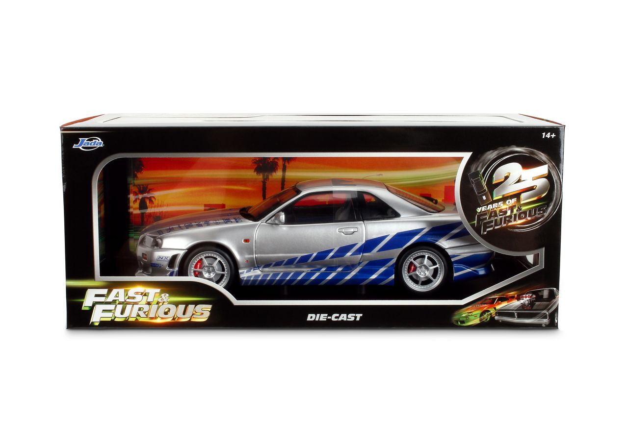 Jada Diecast - 1:18 Brian's Nissan Skyline GT-R (BNR34) "Fast & Furious" Silver/Blue- 37771