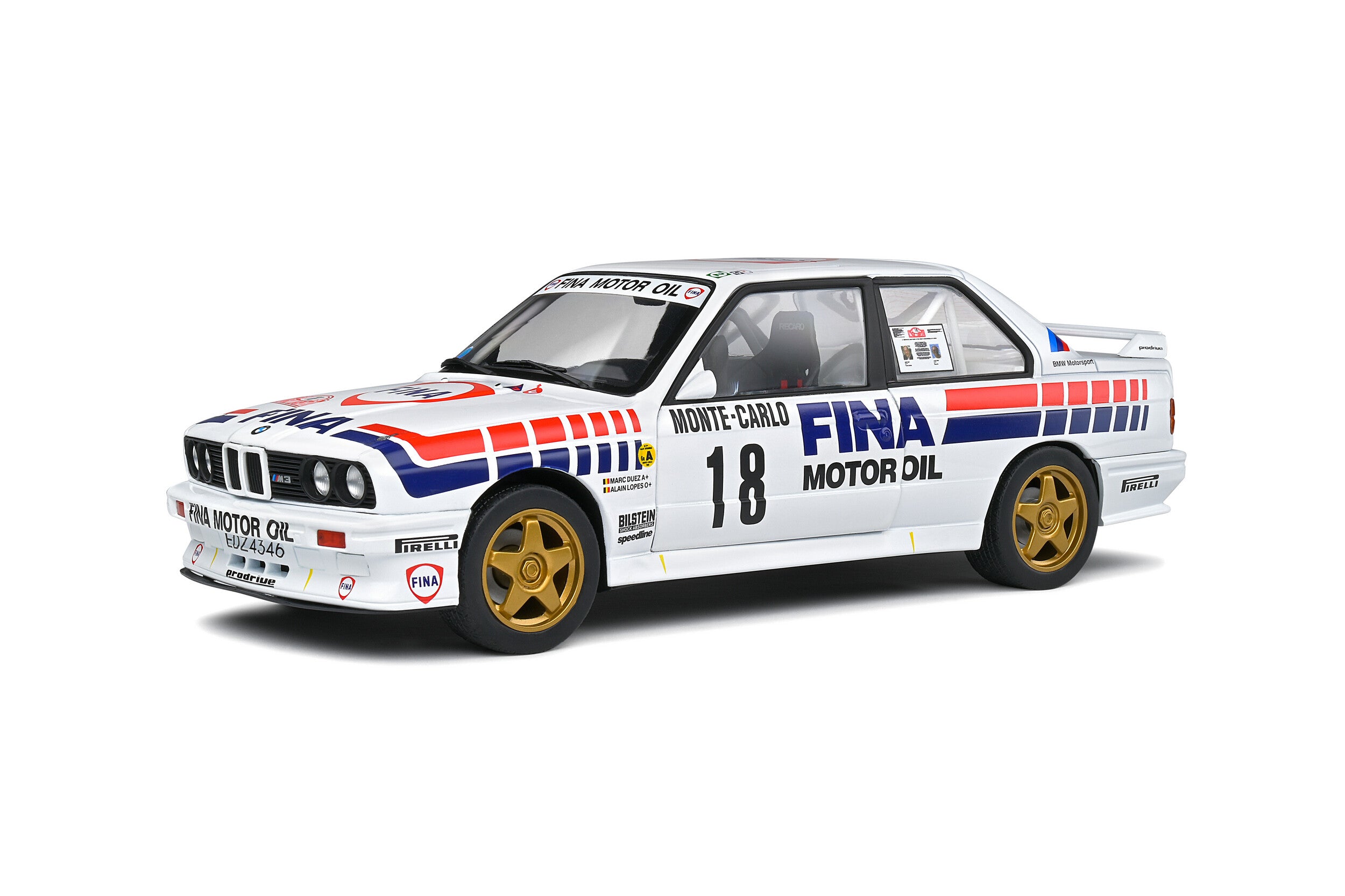 SOLIDO 1:18 Scale Diecast Model, BMW E30 M3 Monte-Carlo Rally 1989 - FINA