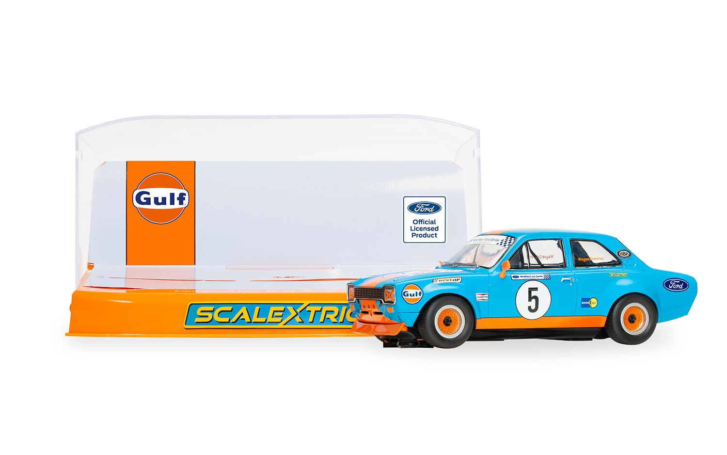 Scalextric 1:32 Scale - Ford Escort MK1 – Wayne Crabtree Modified Fords 2023 - Gulf Edition - C4530