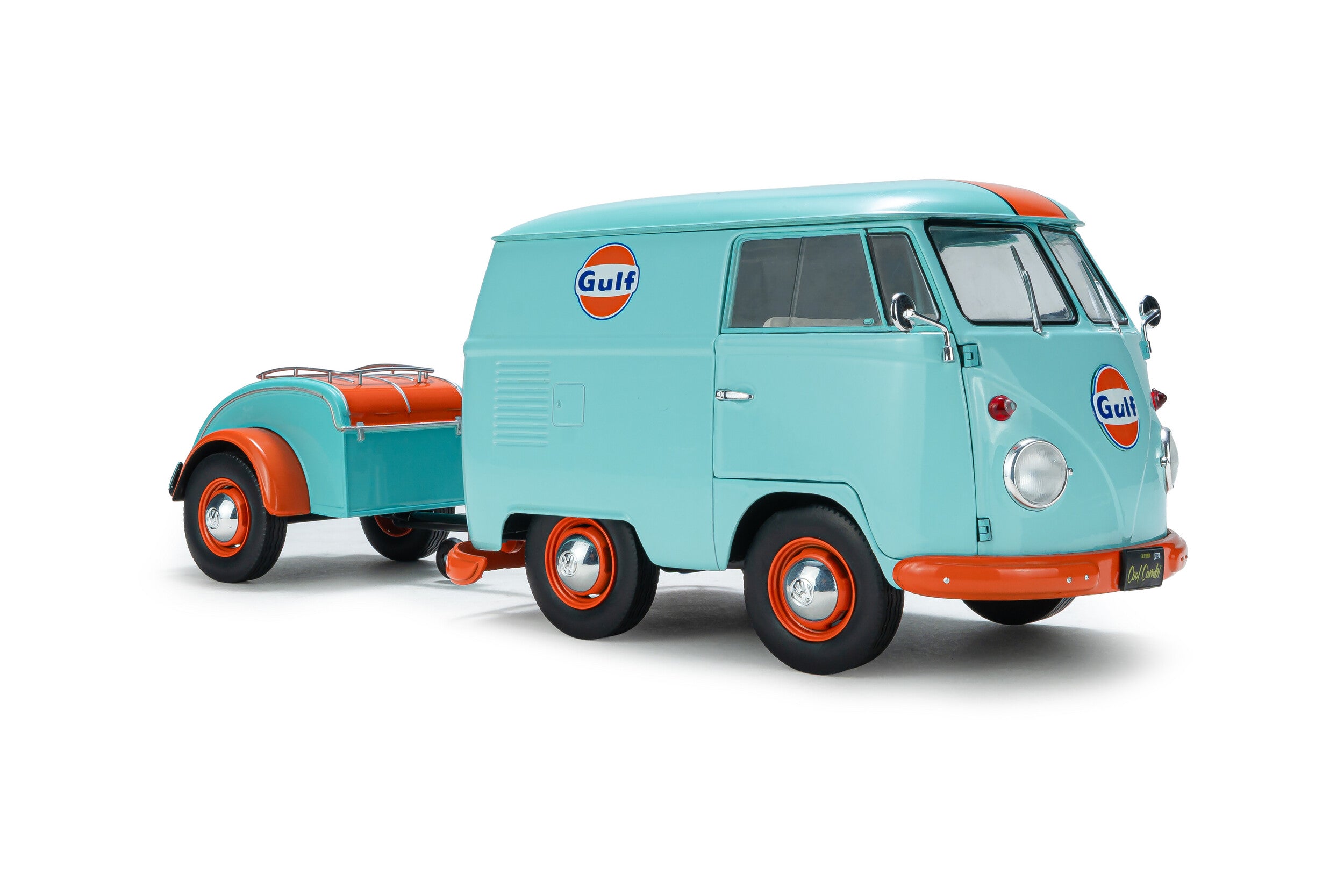 SOLIDO 1:18 Scale - 2024 Volkswagen VW Cool Combi Gulf Oil Tribute, Mint Green and Orange - S1810908