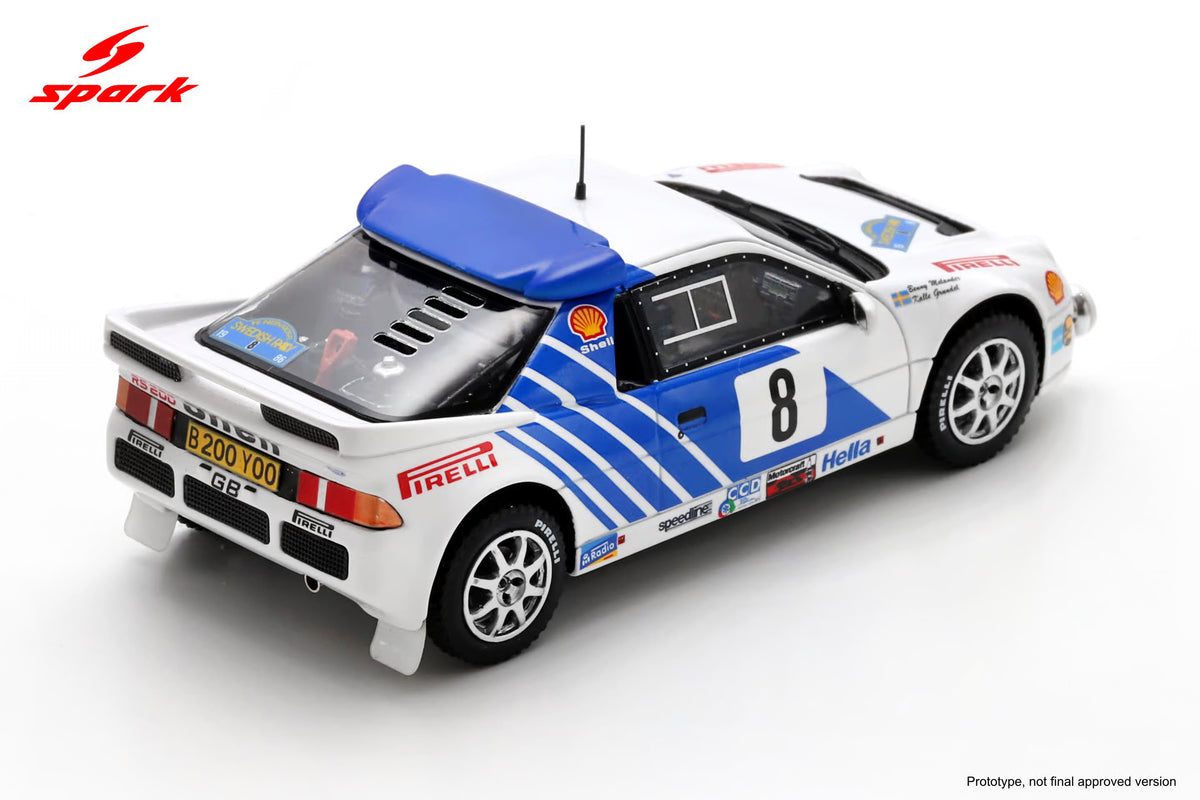 Spark 1:18 Scale Resin Model - Ford RS200 #8 3rd Swedish Rally 1986 K. Grundel/B. Melander - 18S779