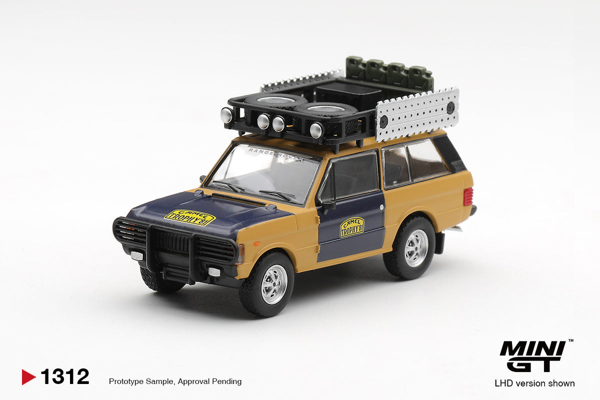 MiniGT 1:64 Diecast - RANGE ROVER 1981 CAMEL TROPHY SUMATRA H.FISCHER AND W.BAYS (LHD), Yellow - MGT01312-L