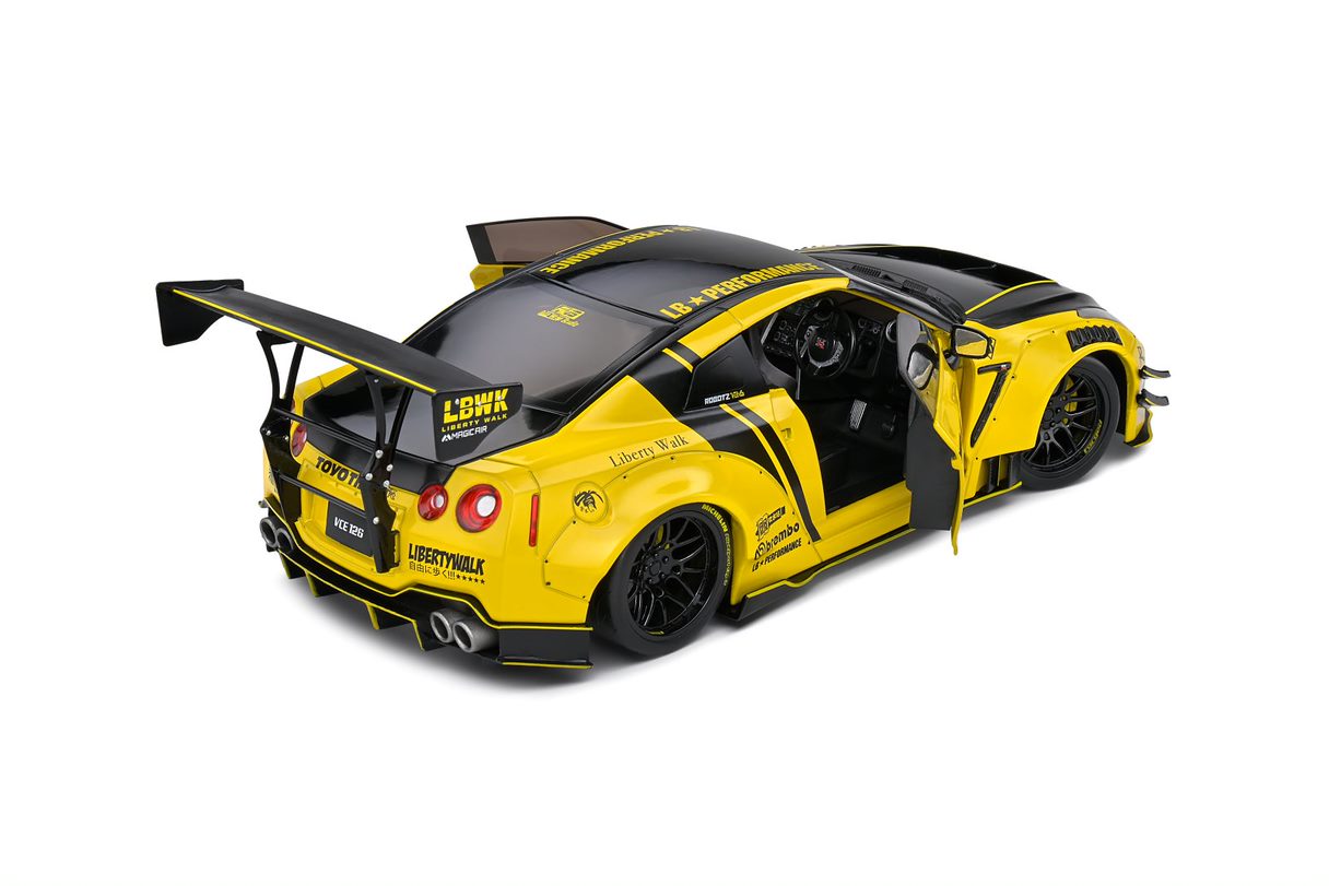 SOLIDO 1:18 Scale Diecast Model Car, Nissan GT-R (R35) w/Liberty Walk Body Kit 2.0 Yellow 2020