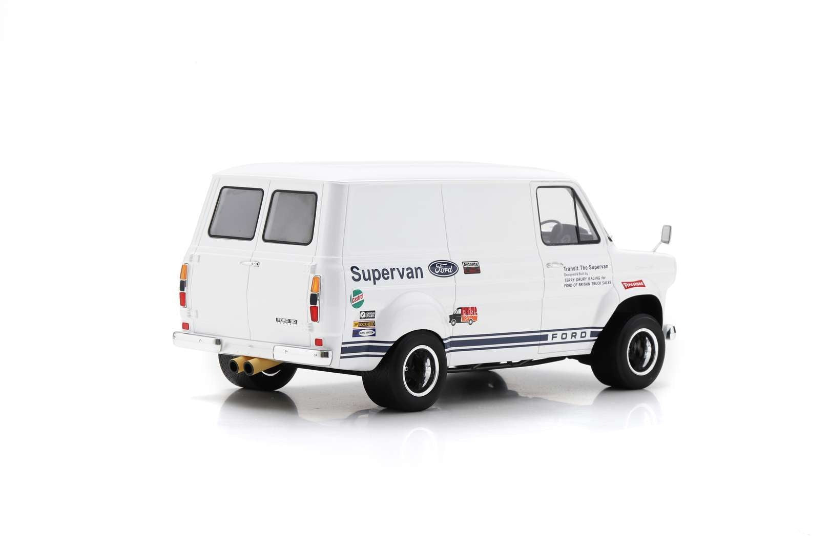 SCHUCO 1:18 Scale Diecast Model - 1971 Ford Transit Supervan 1, RHD, White