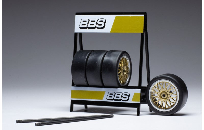 IXO 1:18 Scale BBS Motorsport One Piece, Silver/Gold, Set of 4 WHEELS with Tyres, Axles and Stand - IXO18SET017W